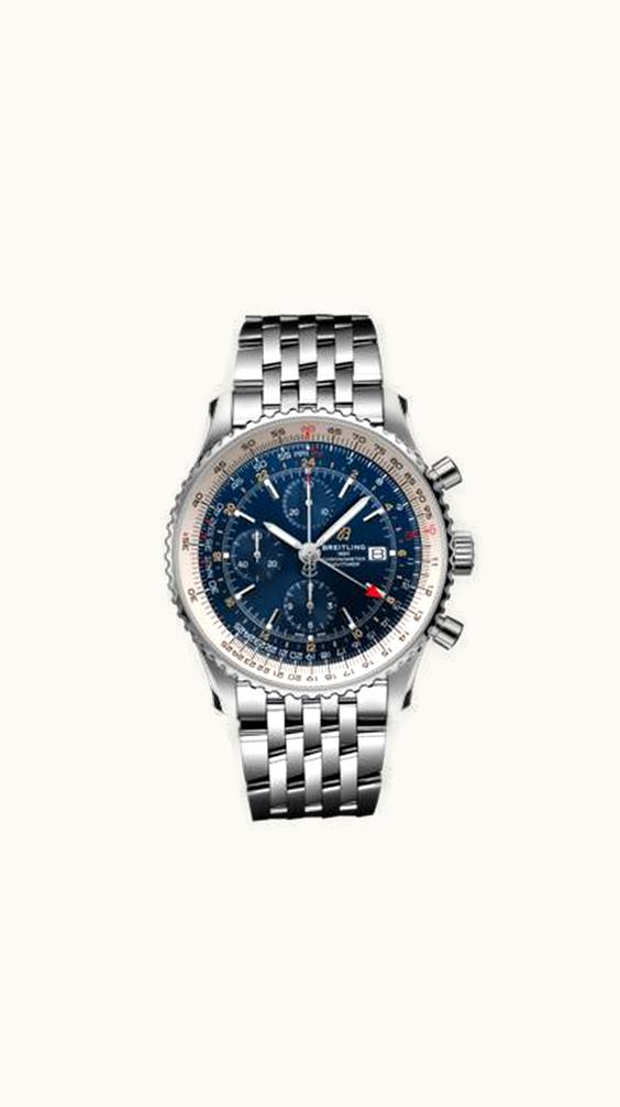 Breitling Navitimer World Stainless Steel / Blue / Calf / Pin