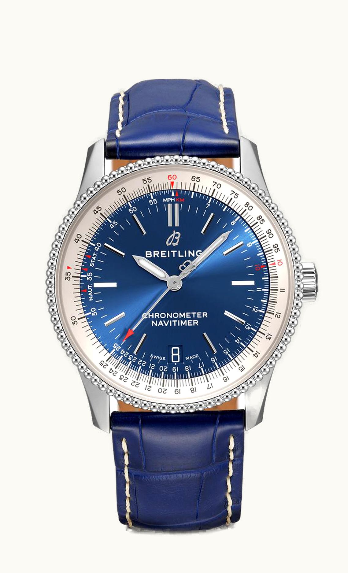 Breitling Navitimer 1 38 Automatic Stainless Steel / Blue / Croco / Folding