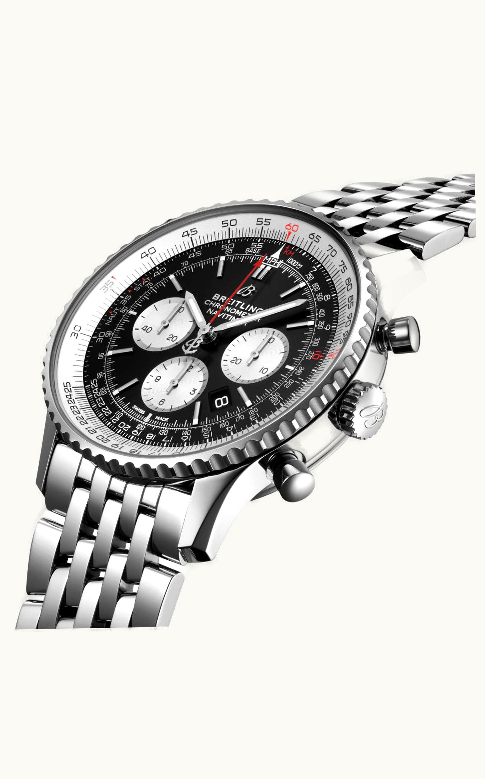 Breitling Navitimer 1 Chronograph GMT Stainless Steel / Blue / Croco / Pin