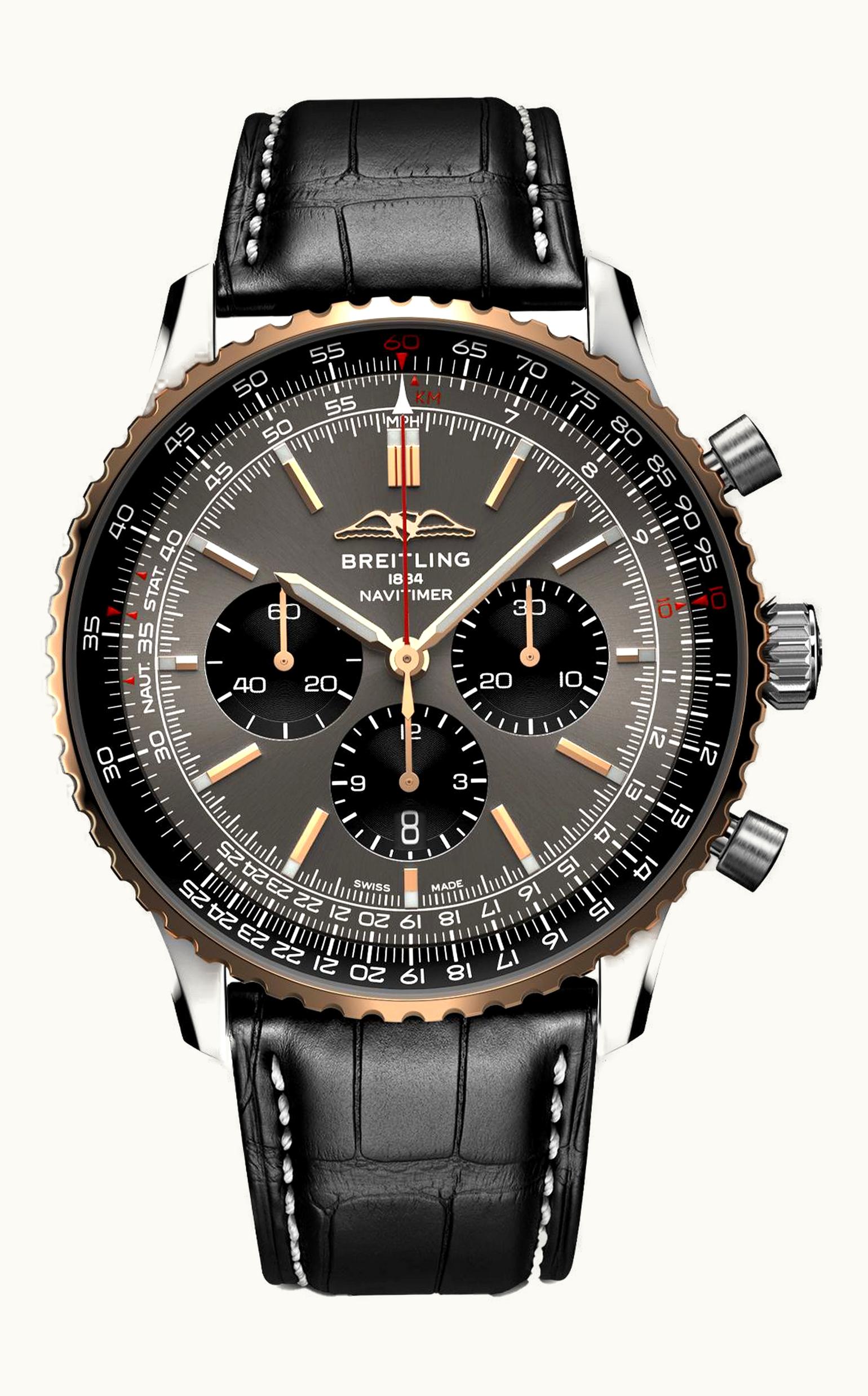 Breitling Navitimer 1 Chronograph GMT Stainless Steel / Black / Croco / Folding