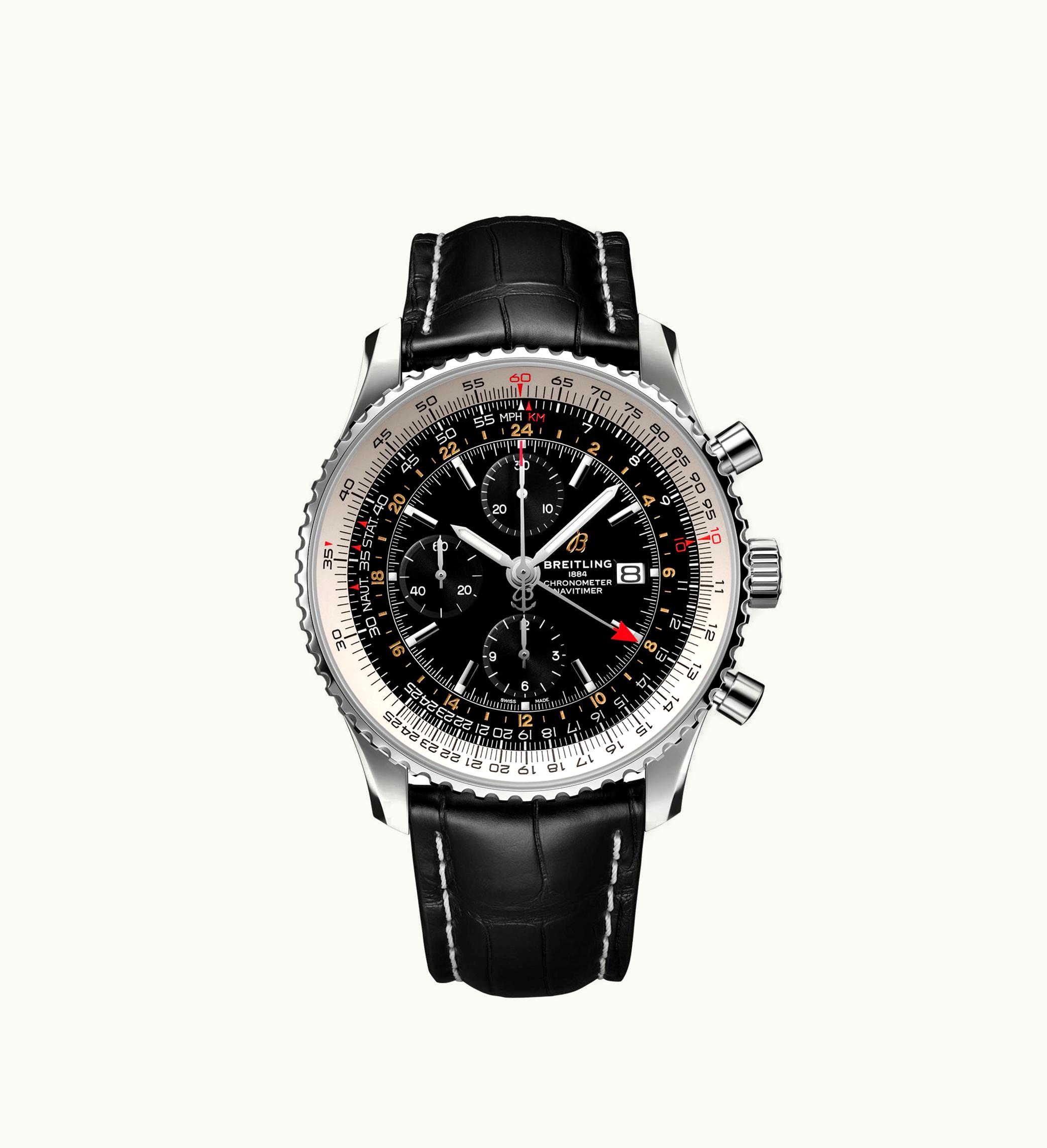 Breitling Navitimer 1 Chronograph GMT Stainless Steel / Black / Croco / Pin