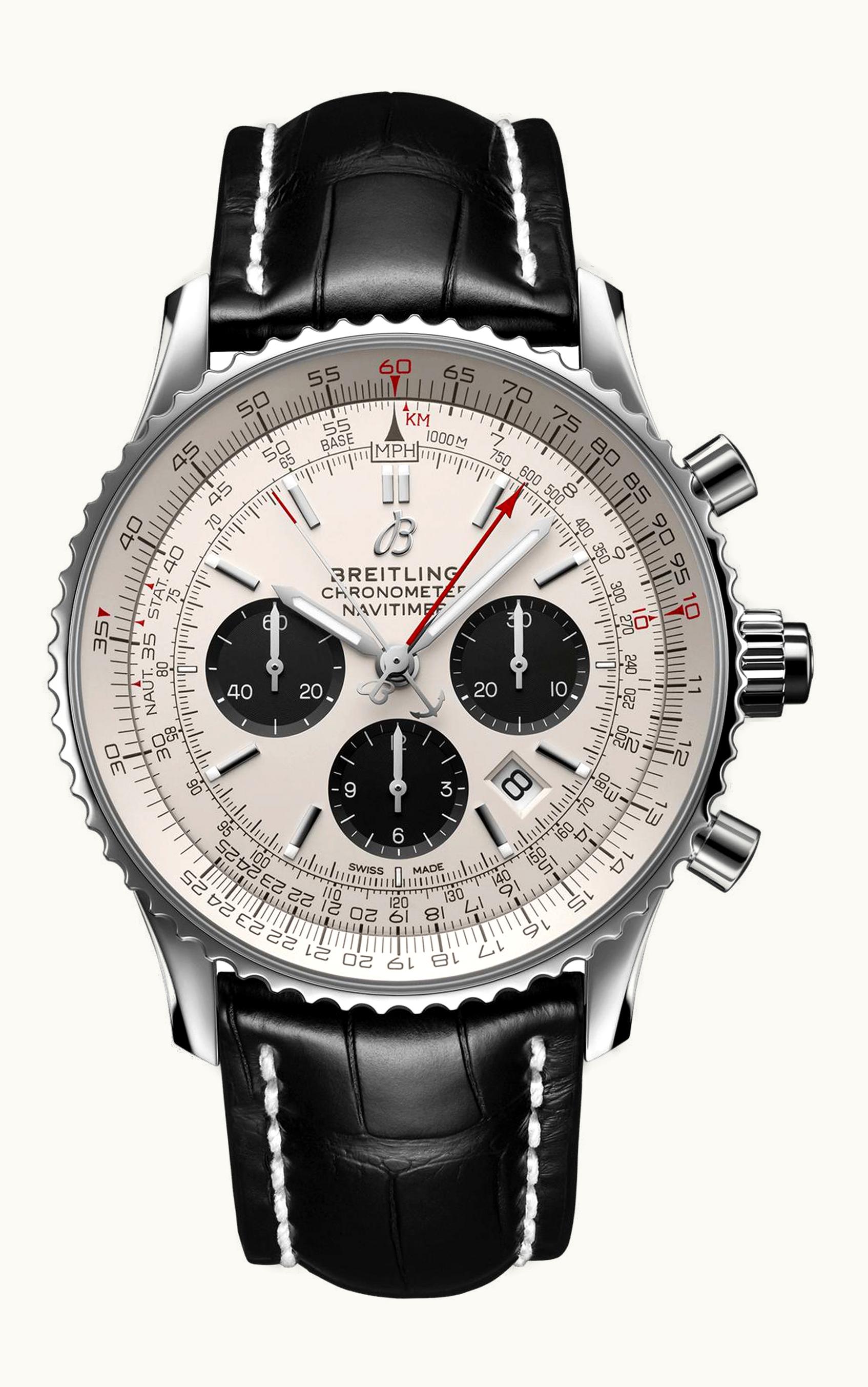 Breitling Navitimer Rattrapante Stainless Steel / Silver / Alligator / Folding