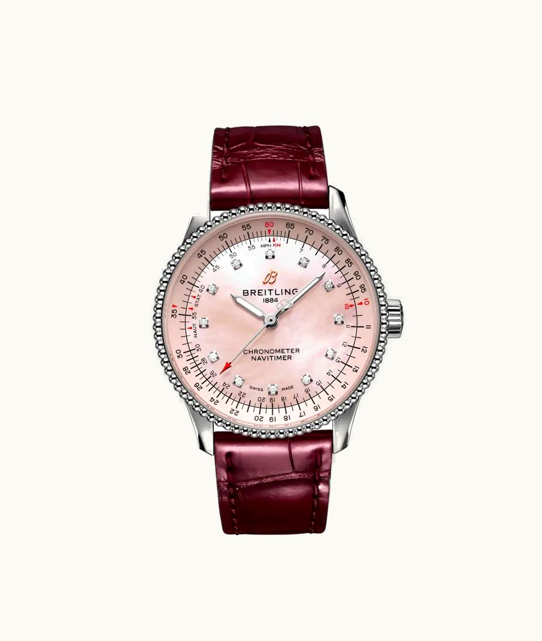 Breitling Navitimer 1 35 Automatic Stainless Steel / Pink MOP / eComm / Croco