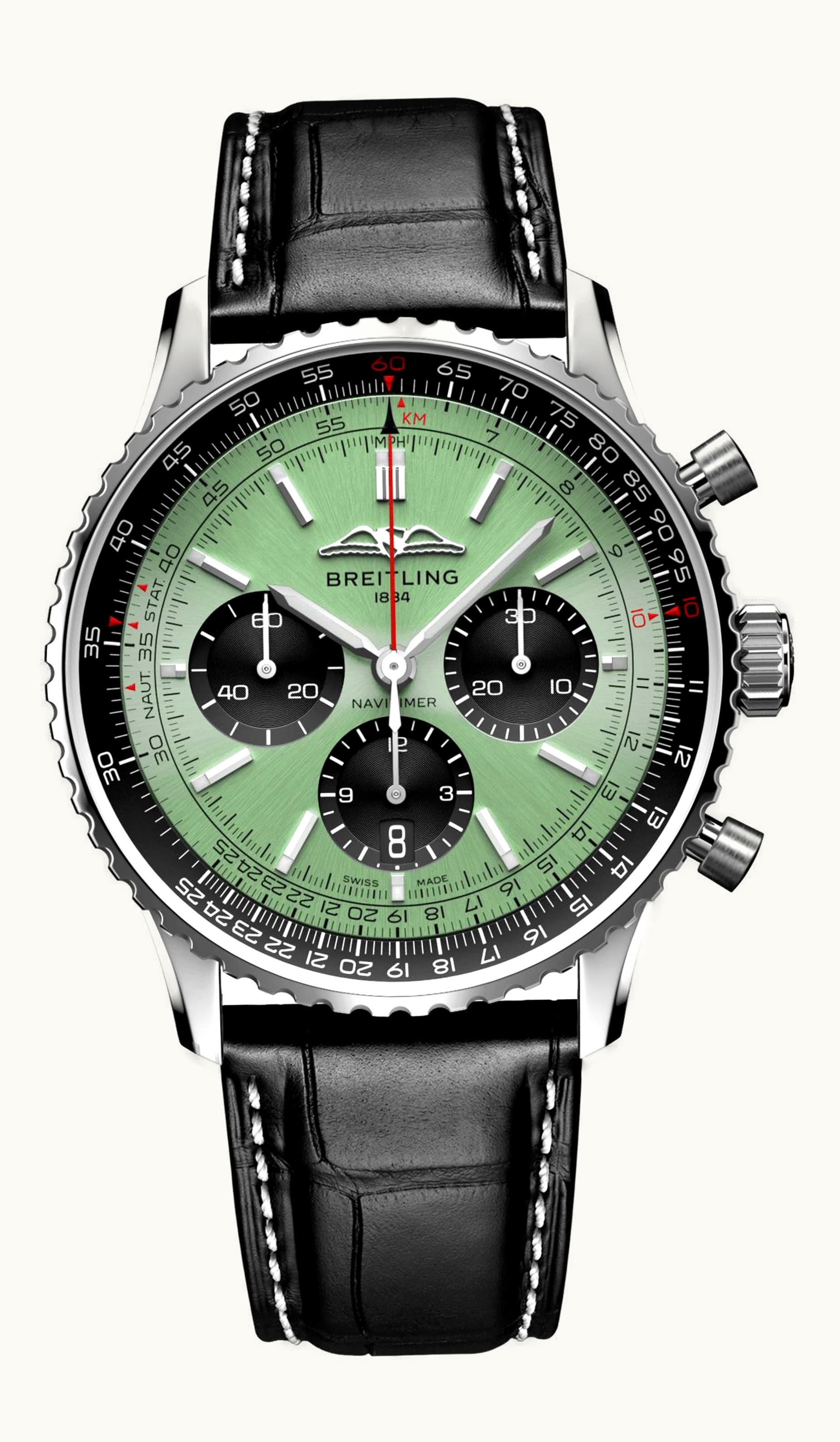 Breitling Navitimer  B01 Chronograph 43 Stainless Steel / Mint Green / Alligator - Folding