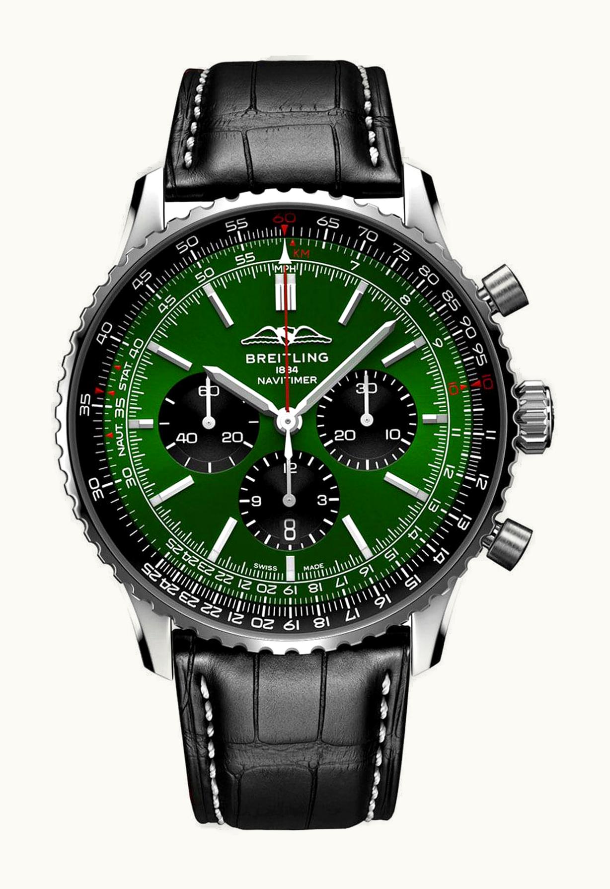 Breitling Navitimer B01 Chronograph 46 Stainless Steel / Green / Alligator - Folding