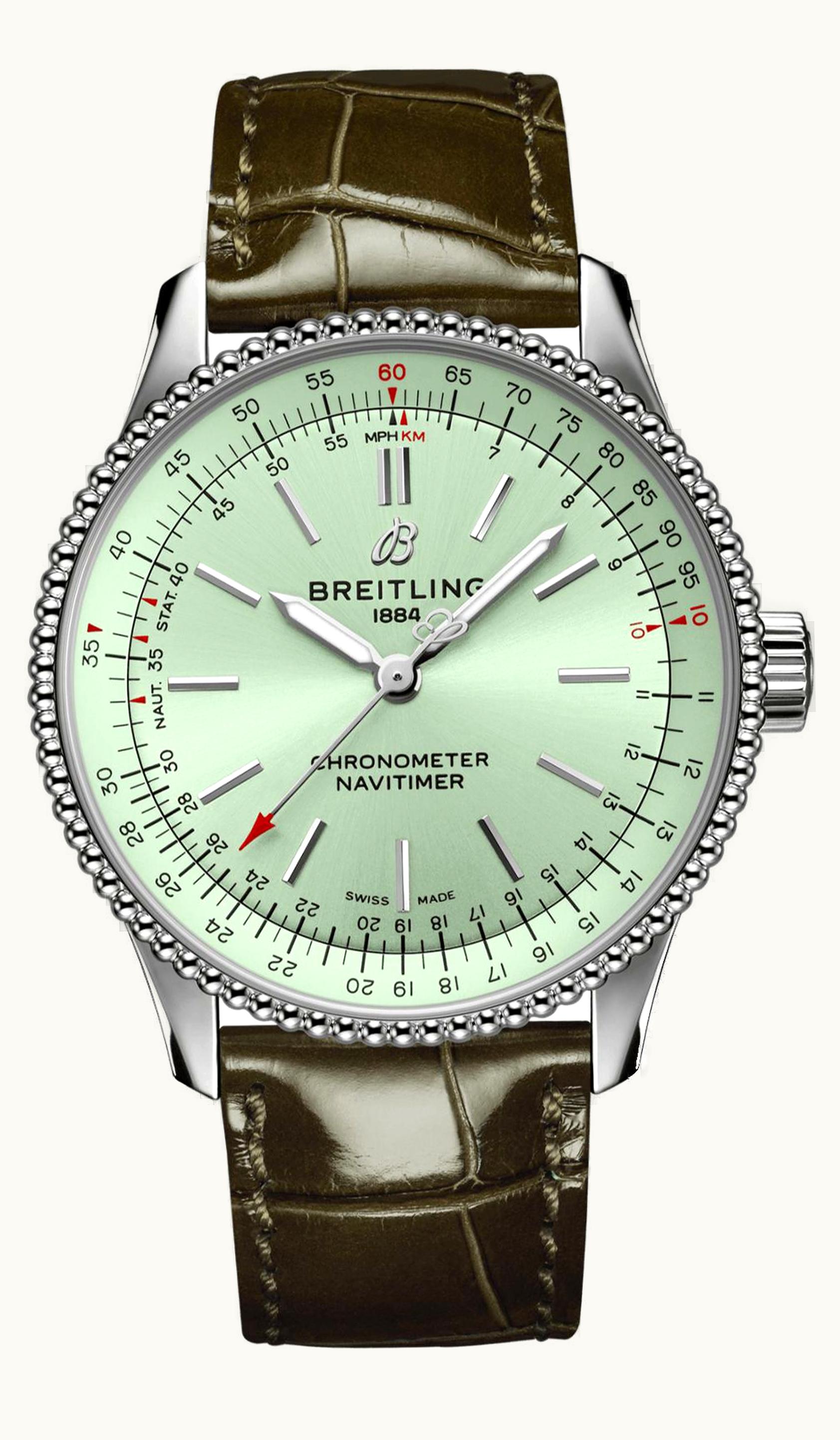 Breitling Navitimer 1 35 Automatic Stainless Steel / Mint Green / Alligator - Pin