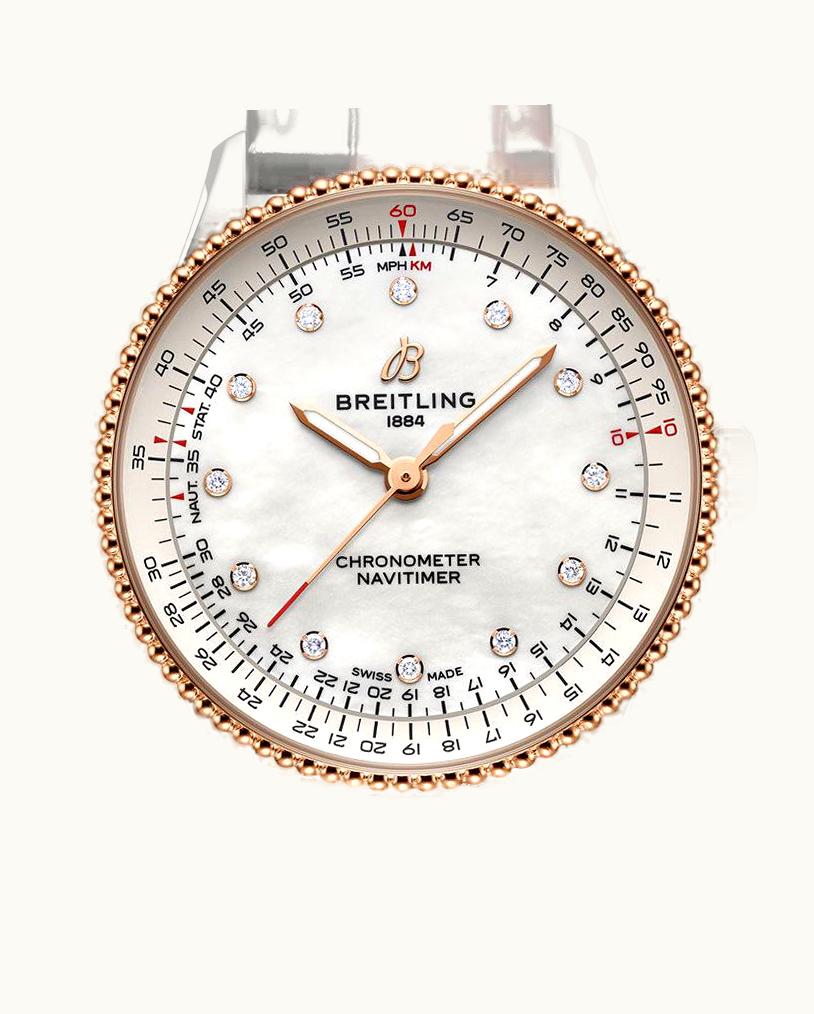 Breitling Navitimer Automatic 36 Stainless Steel - Red Gold / MOP / Croco / Folding