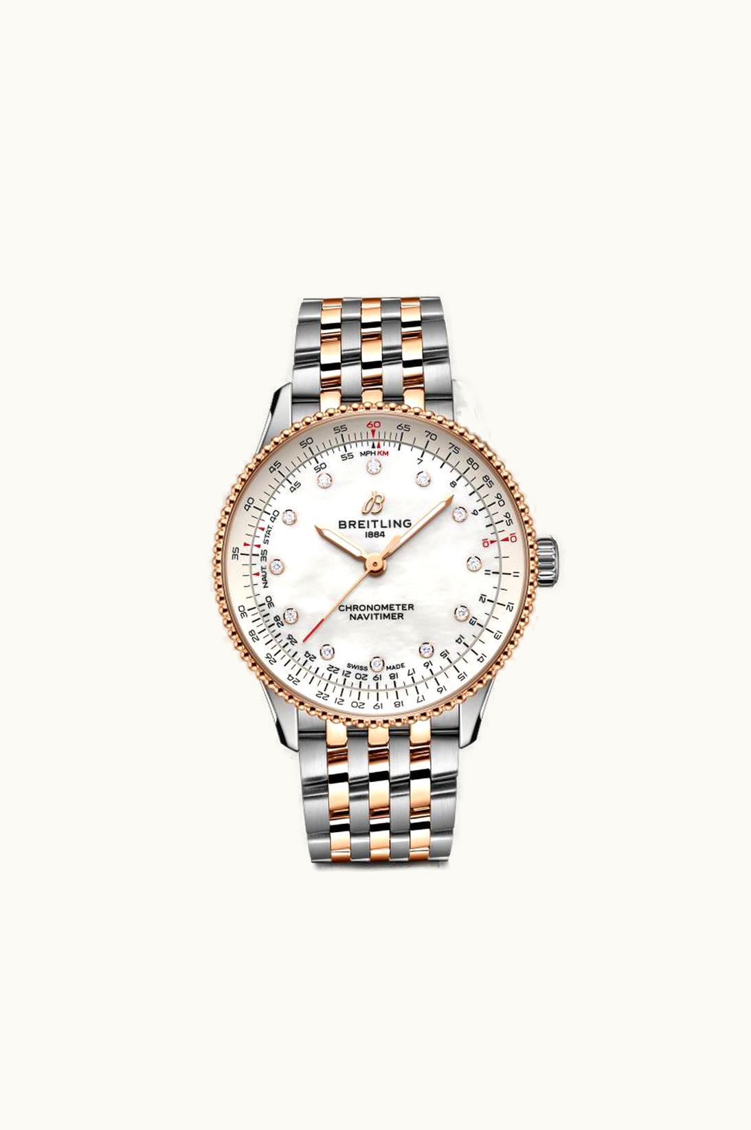 Breitling Navitimer Automatic 36 Stainless Steel - Red Gold / MOP / Bracelet