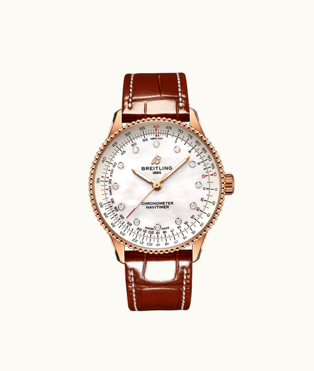 Breitling Navitimer Automatic 36 Red Gold / MOP / Croco / Folding