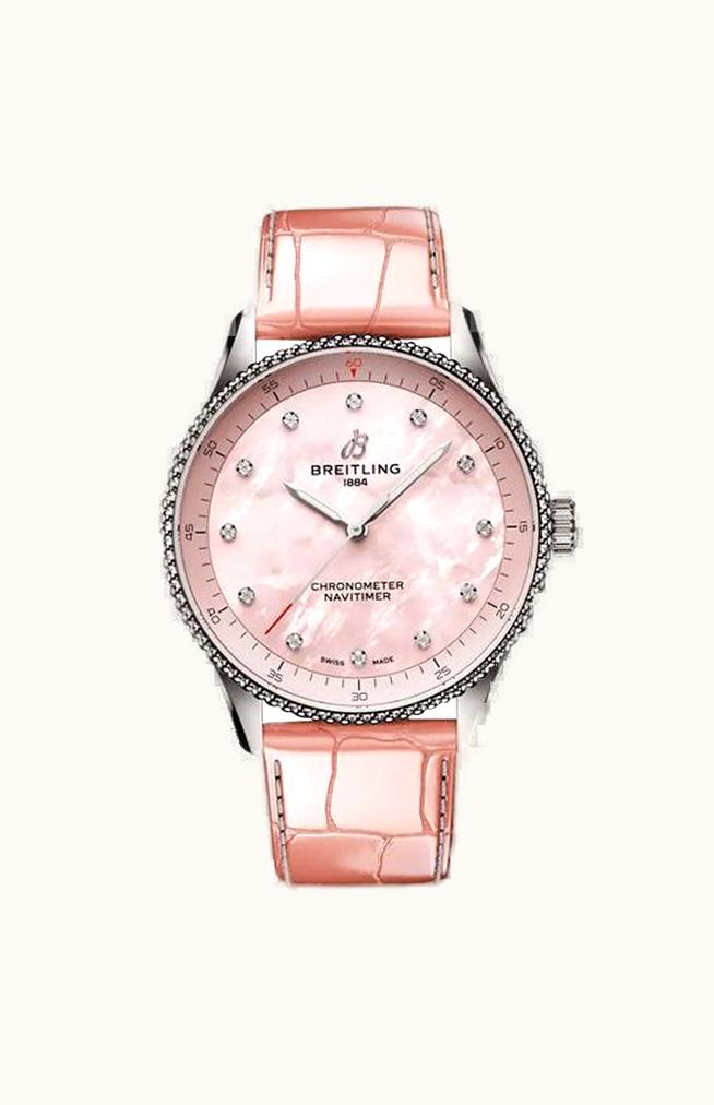 Breitling Navitimer Quartz 32 Stainless Steel / Pink MOP / Croco / Pin