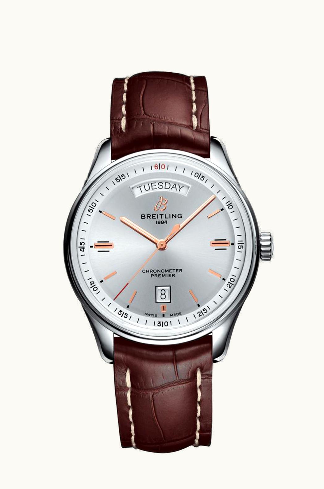 Breitling Premier Automatic Day & Date 40 Stainless Steel / Silver / Croco Brown / Folding