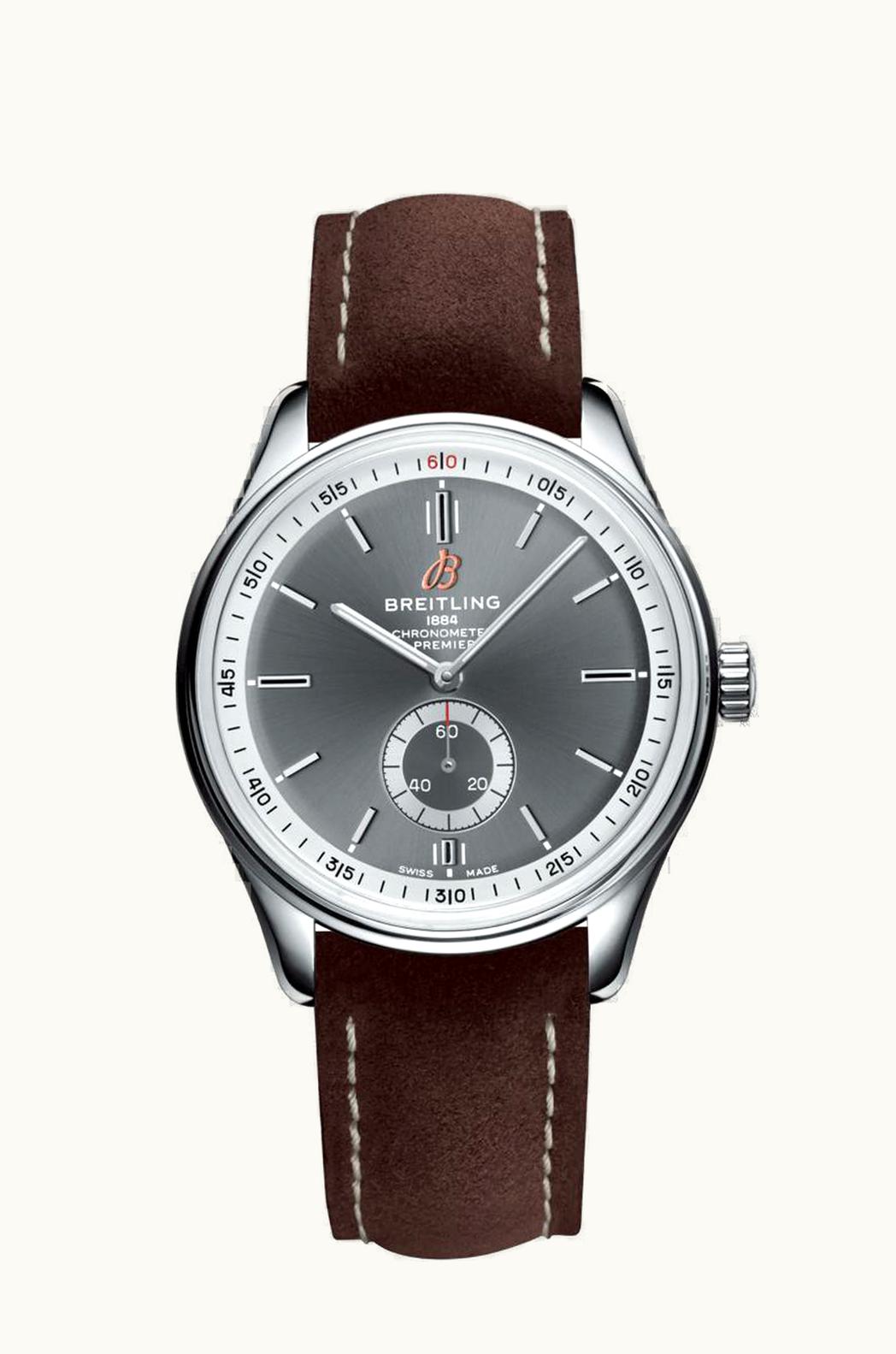 Breitling Premier Automatic 40 Stainless Steel / Anthracite / Nubuck Brown / Tang