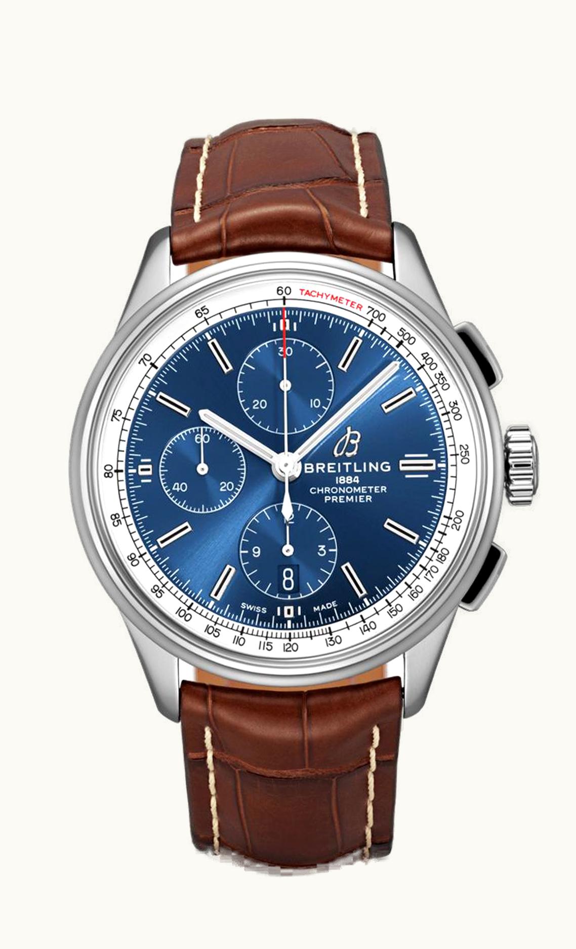 Breitling Premier Chronograph 42 Stainless Steel / Blue / Croco Brown / Tang