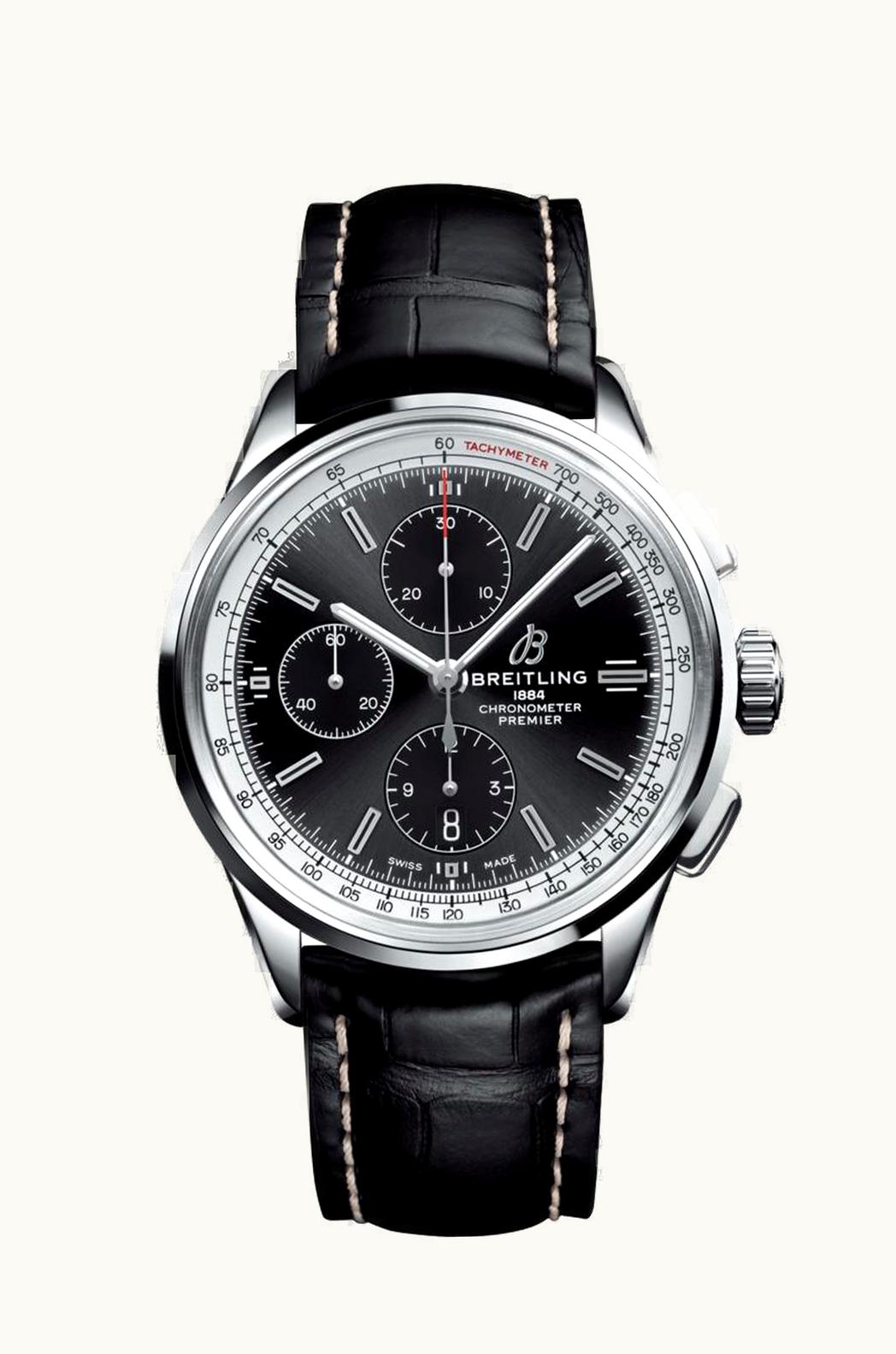 Breitling Premier Chronograph 42 Stainless Steel / Black / Croco Black / Tang