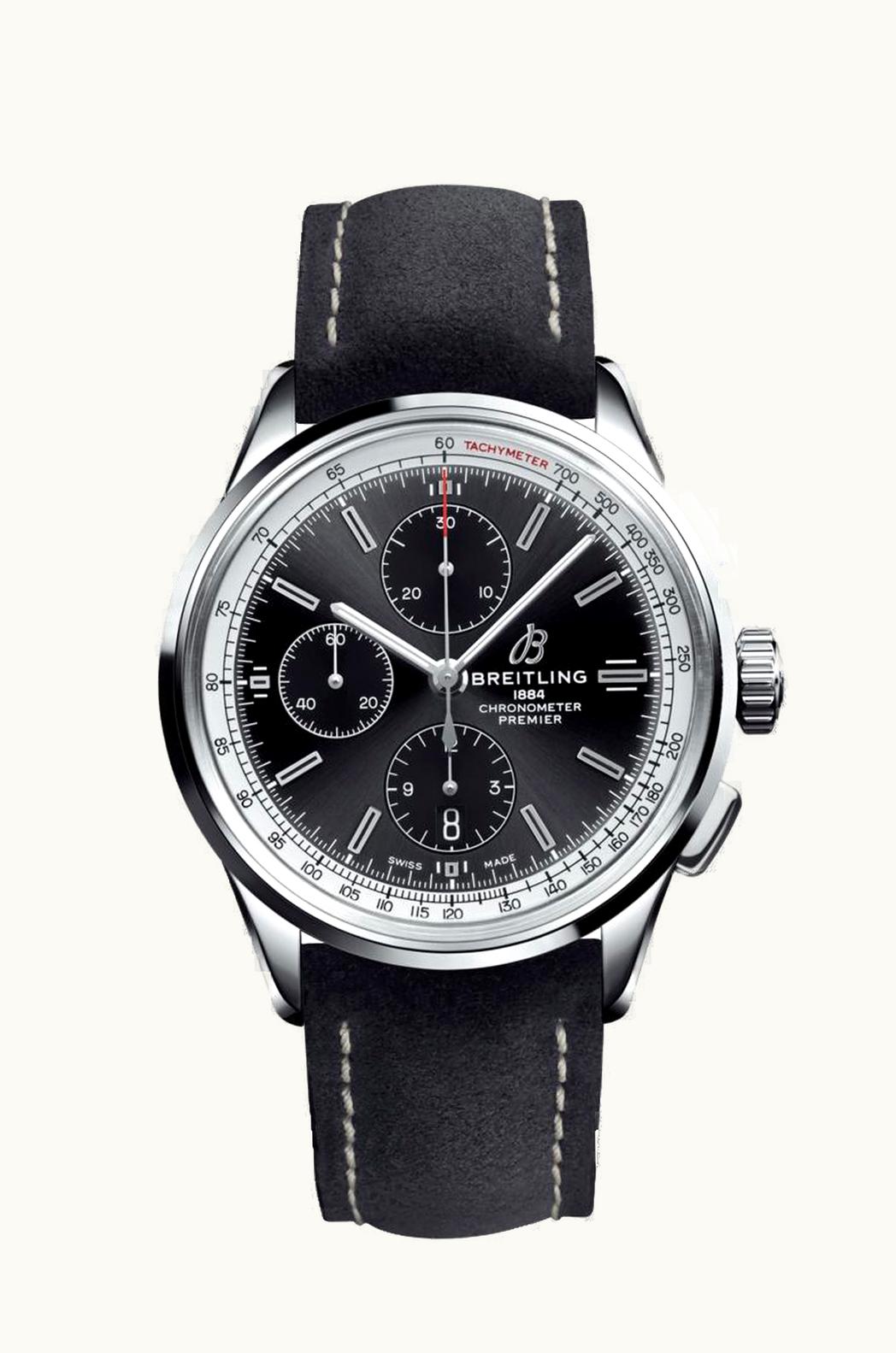 Breitling Premier Chronograph 42 Stainless Steel / Black / Nubuck Black / Folding