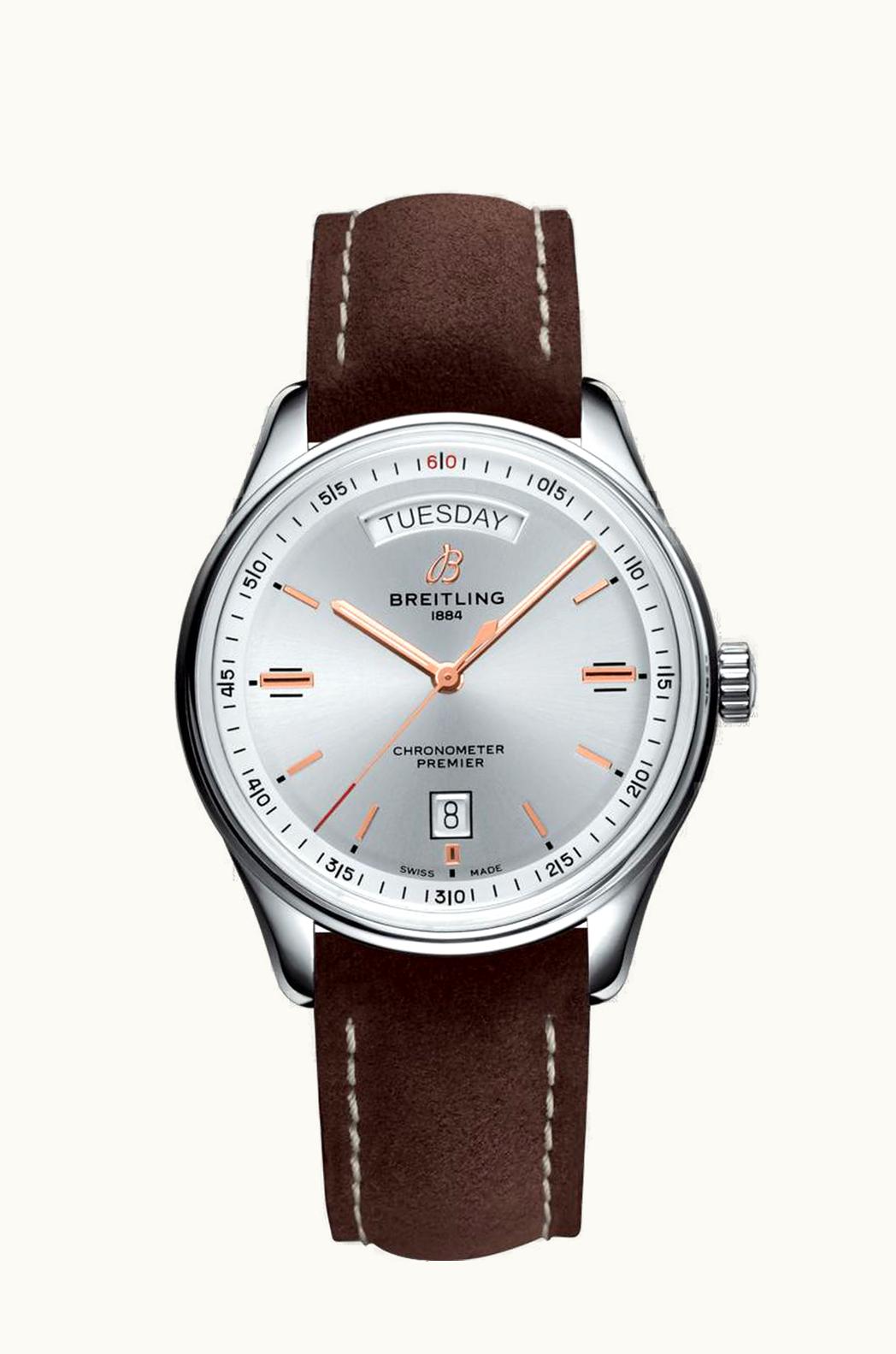 Breitling Premier Automatic Day & Date 40 Stainless Steel / Silver / Nubuck Brown / Tang