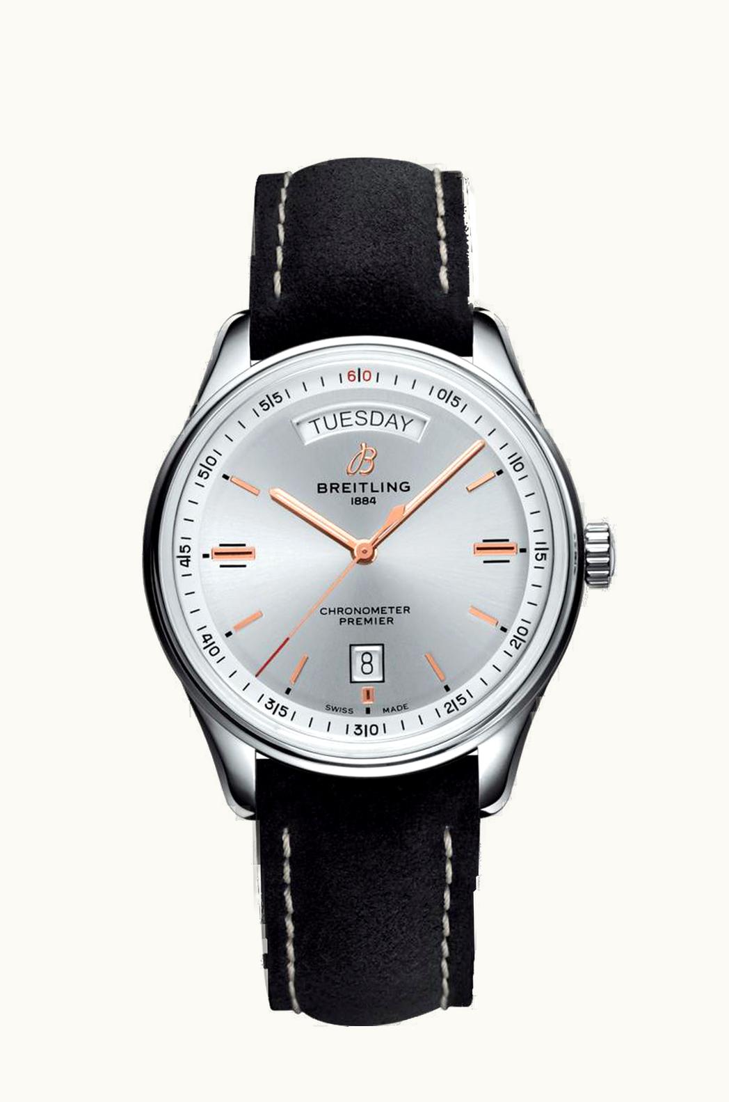 Breitling Premier Automatic Day & Date 40 Stainless Steel / Silver / Nubuck Black / Tang