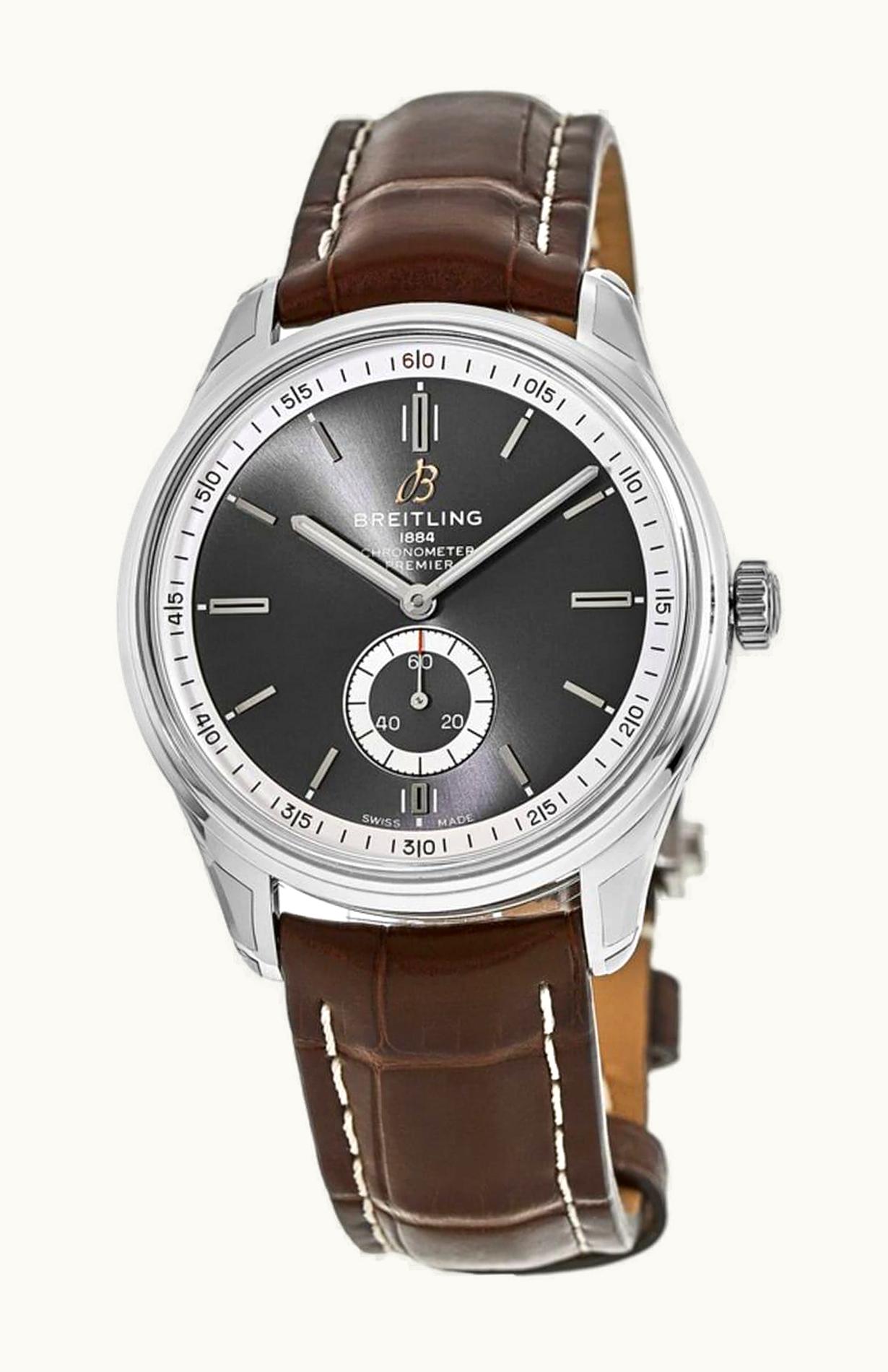 Breitling Premier Automatic 40 Stainless Steel / Anthracite / Croco Brown / Folding