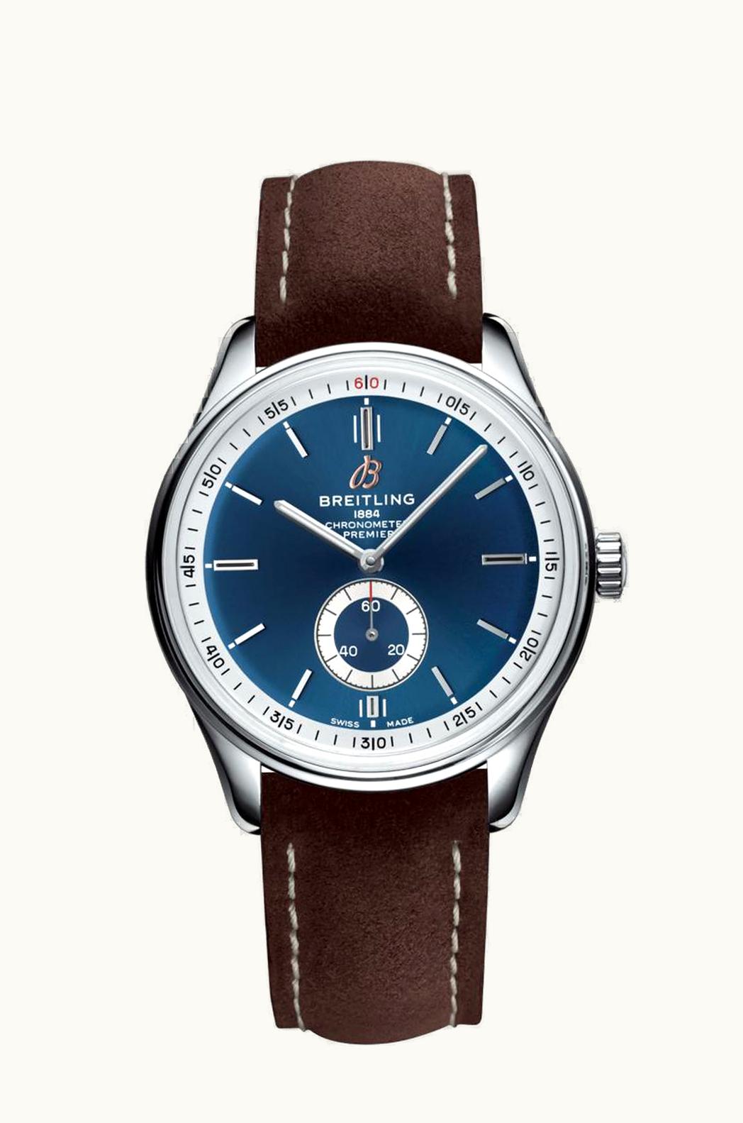 Breitling Premier Automatic 40 Stainless Steel / Blue / Nubuck Brown / Folding