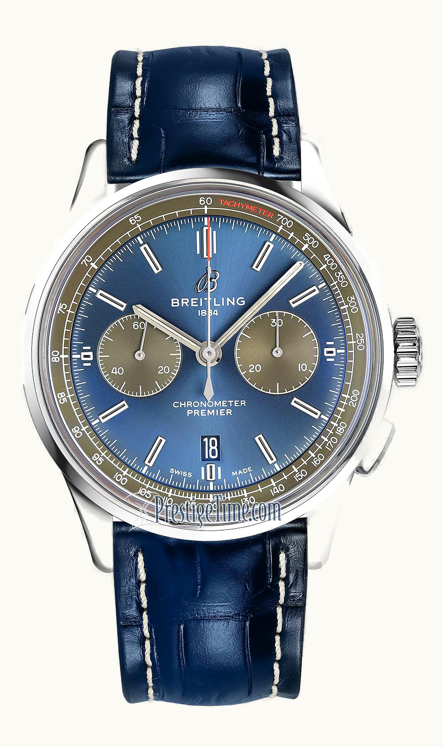 Breitling Premier B01 Chronograph 42 Stainless Steel / Blue / Croco / Pin