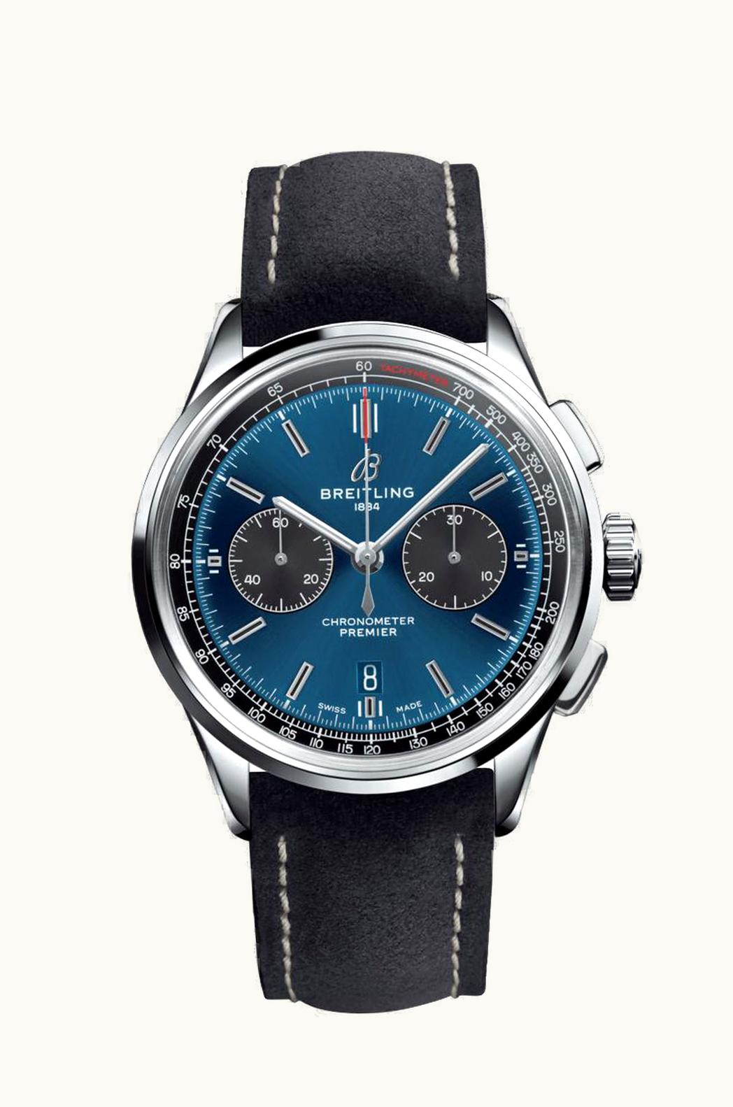 Breitling Premier B01 Chronograph 42 Stainless Steel / Blue / Anthracite Nubuck / Folding