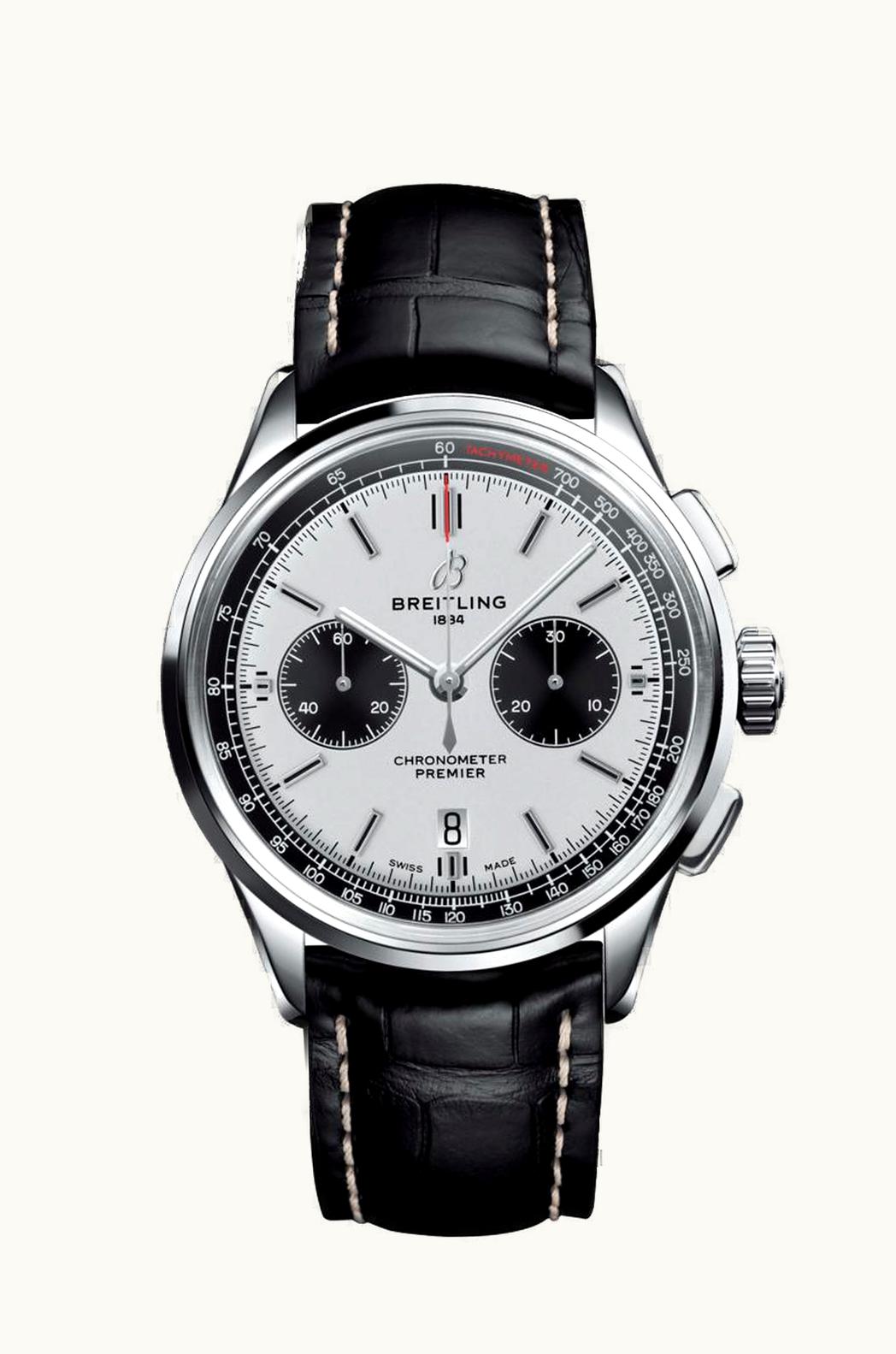 Breitling Premier B01 Chronograph 42 Stainless Steel / Silver / Croco / Pin