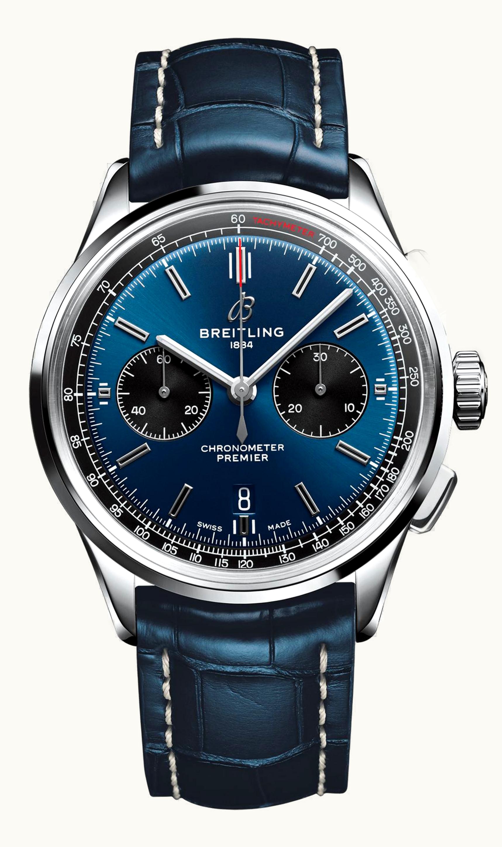 Breitling Premier B01 Chronograph 42 Stainless Steel / Blue / Croco / Folding