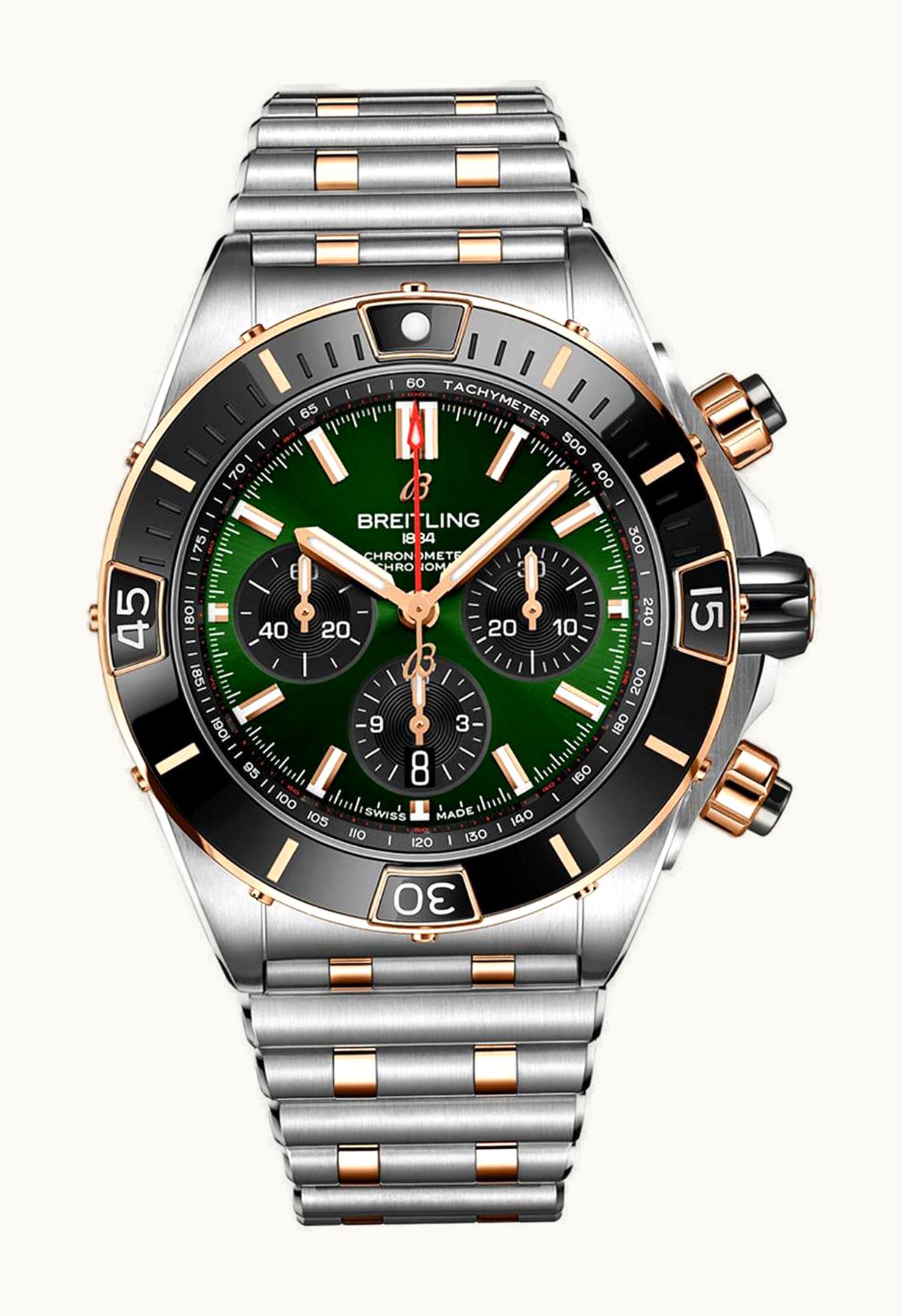 Breitling Super Chronomat B01 44 Stainless Steel - Red Gold / Green / Rouleaux