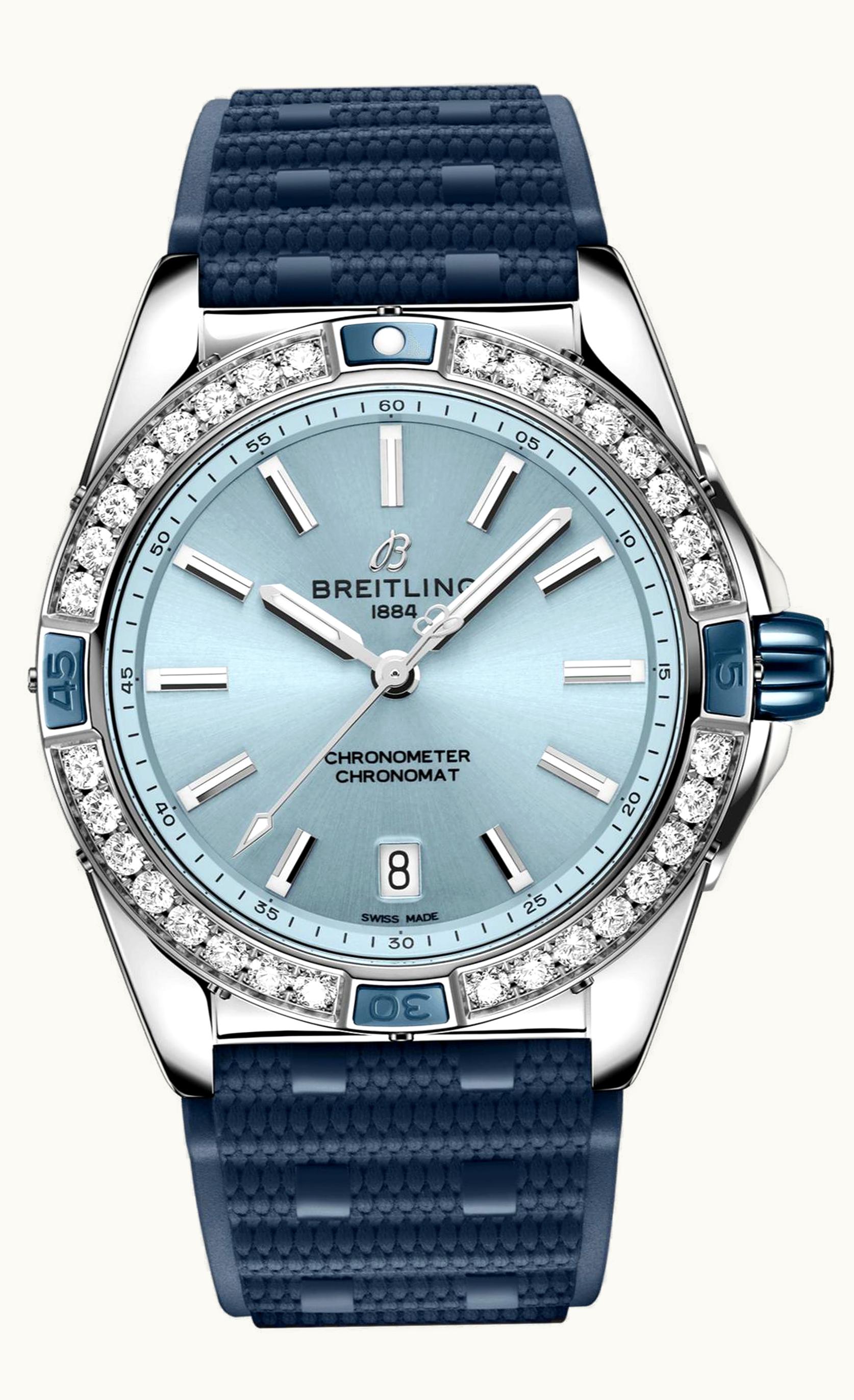 Breitling Super Chronomat 38 Stainless Steel / Ice Blue / Rubber Rouleaux