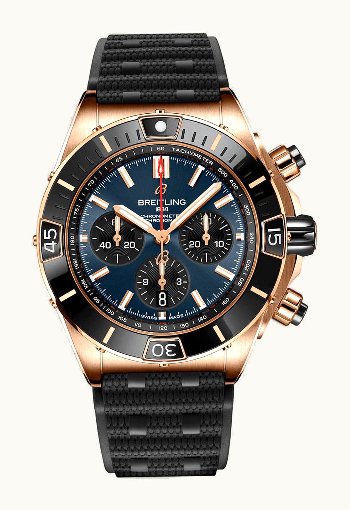 Breitling Super Chronomat B01 44 Red Gold / Blue / Rubber Rouleaux