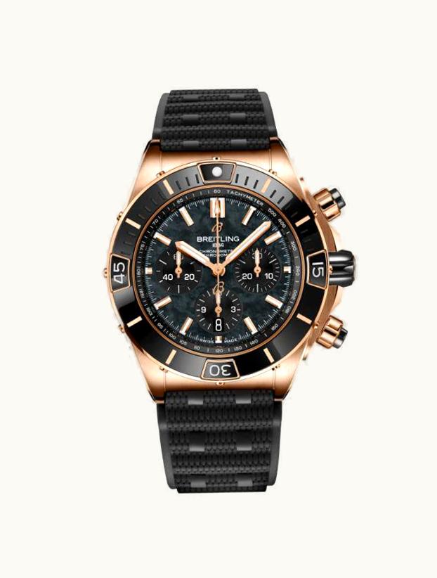 Breitling Super Chronomat B01 44 Red Gold / Black MOP / Rubber Rouleaux