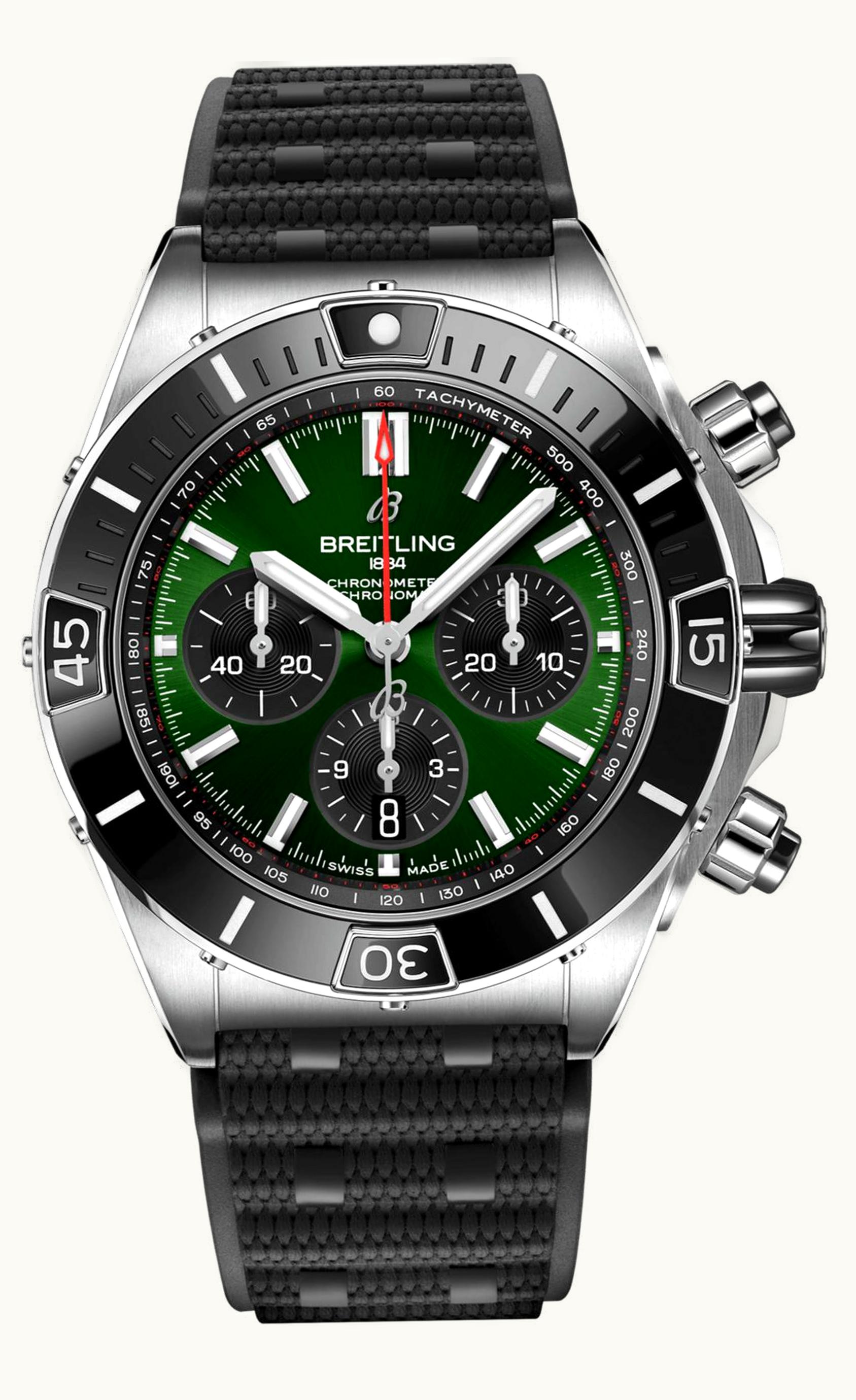 Breitling Super Chronomat B01 44 Stainless Steel / Green / Rubber Rouleaux