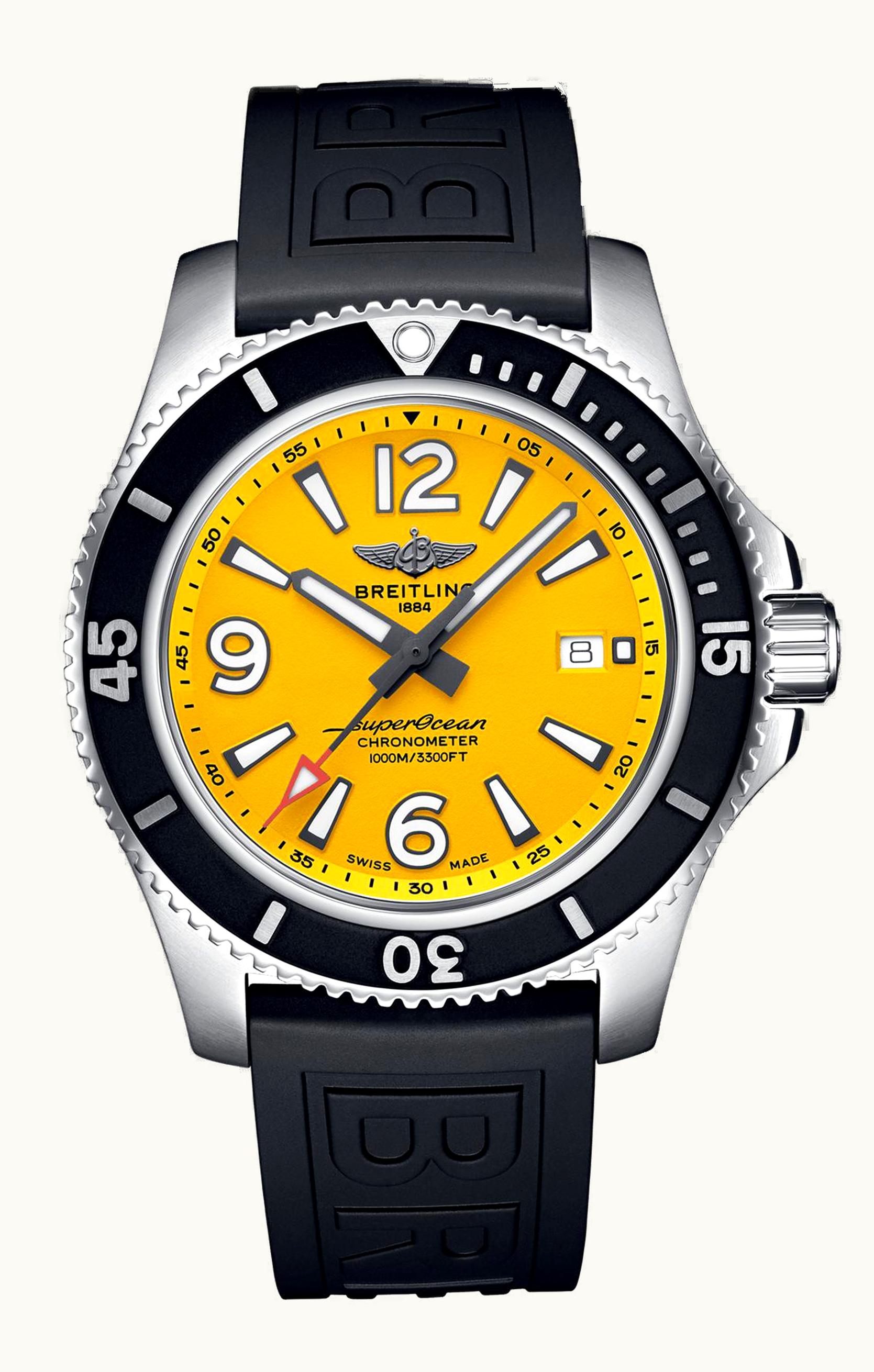 Breitling Superocean 44 Stainless Steel / Yellow / Rubber - Folding