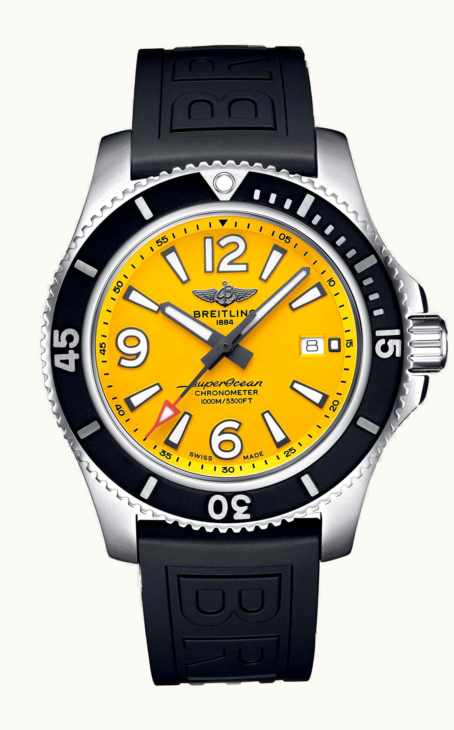 Breitling Superocean 44 Stainless Steel / Yellow / Rubber - Pin