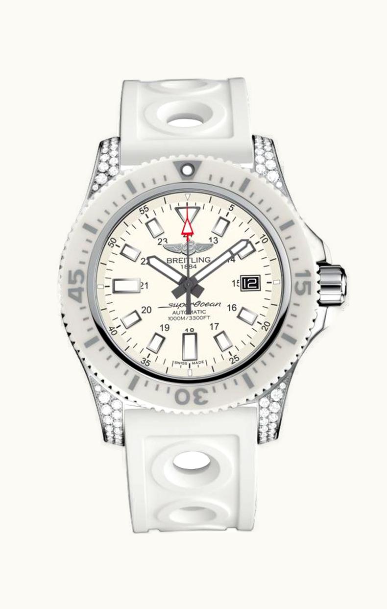 Breitling Superocean 44 Special Stainless Steel / Diamondworks / Hurricane White / Rubber
