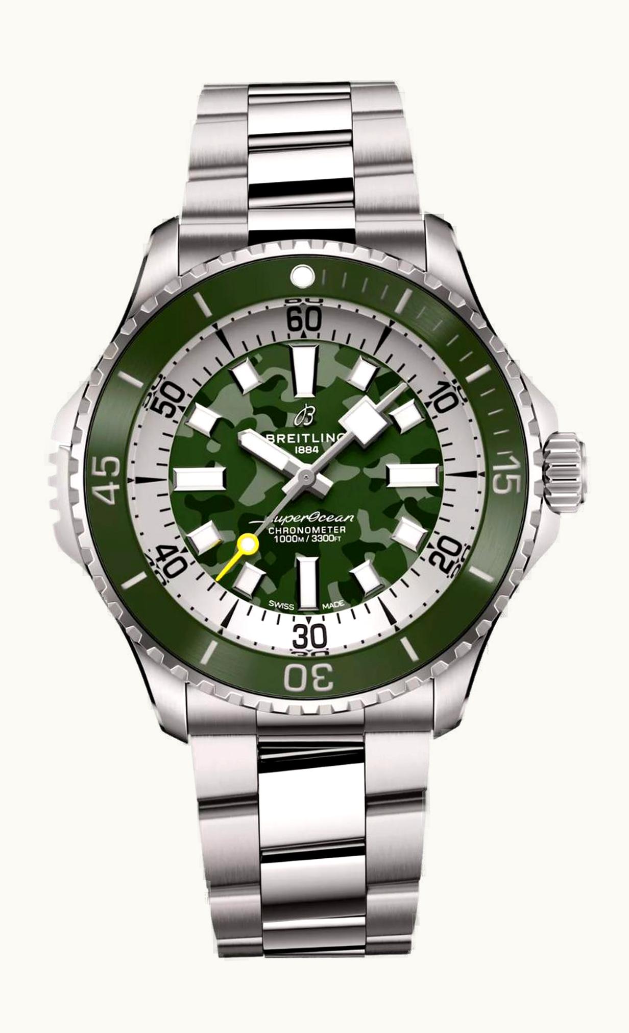 Breitling SuperOcean Automatic 46 Super Diver Titanium /  Green Camouflage / Bracelet