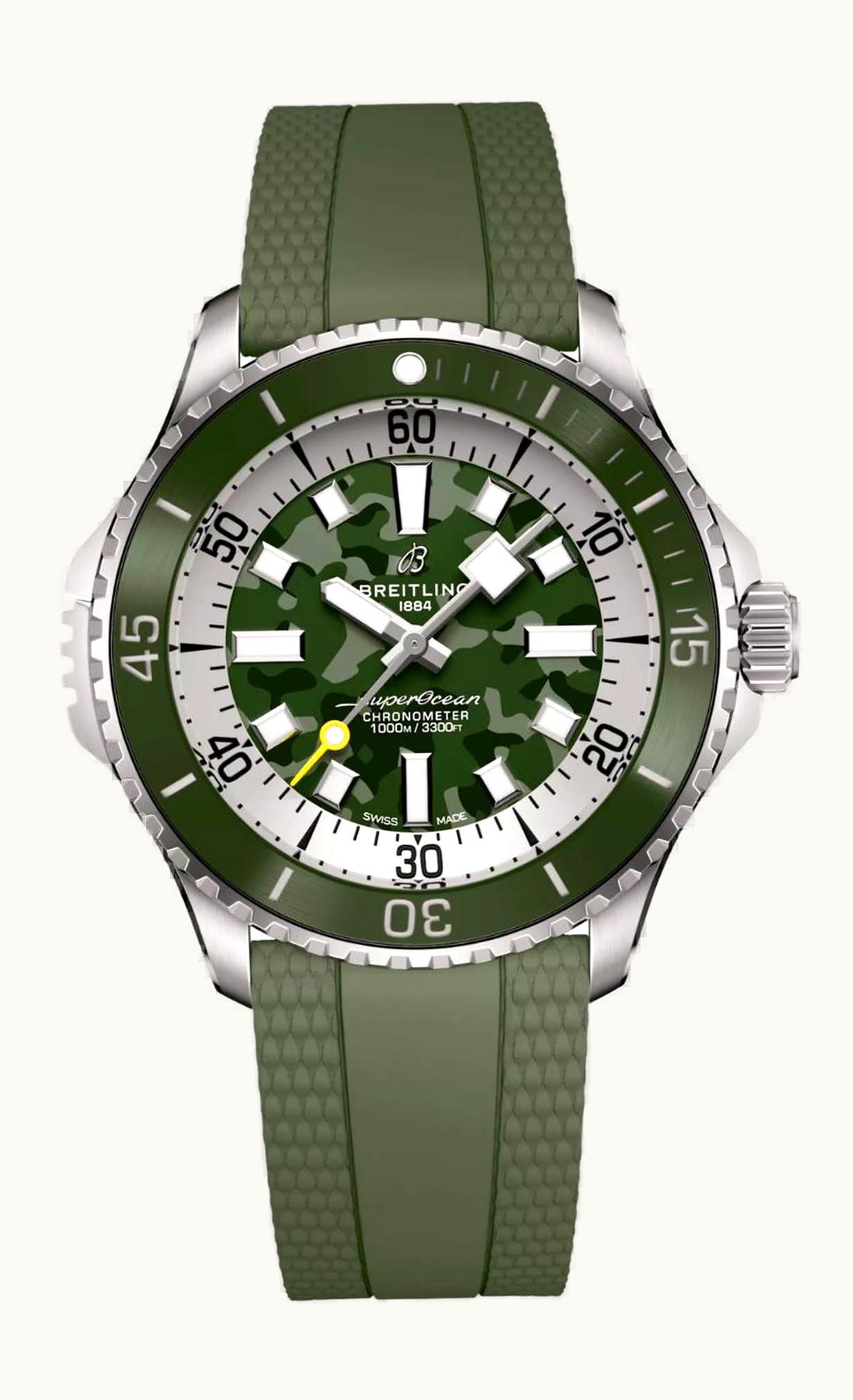 Breitling SuperOcean Automatic 46 Super Diver Titanium /  Green Camouflage / Rubber