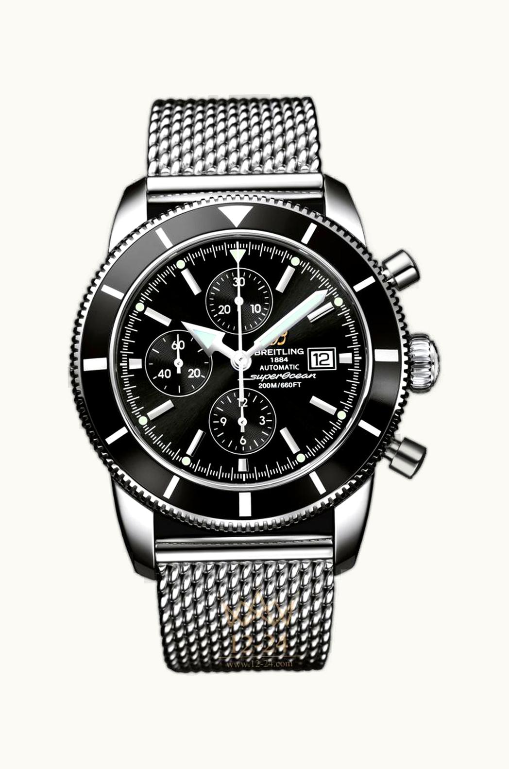 Breitling Superocean Heritage 46 Chronograph Stainless Steel / Black / Black /  Milanese