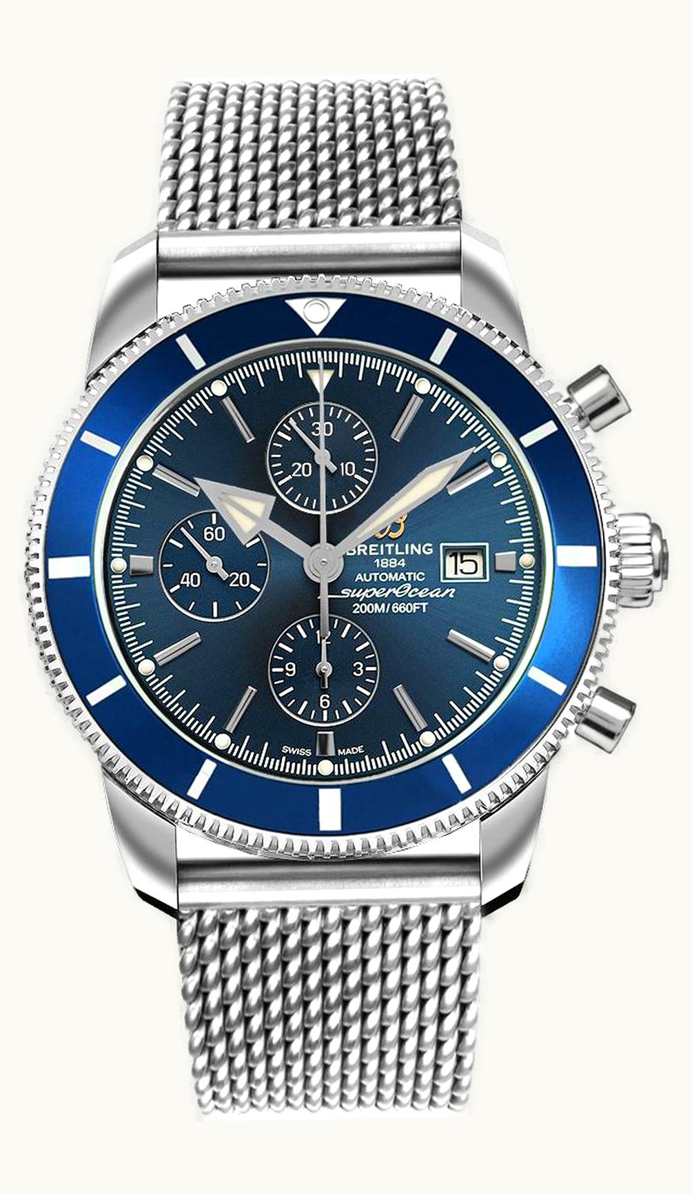 Breitling Superocean Heritage II 46 Chronograph Stainless Steel / Blue / Blue /  Calf / Pin