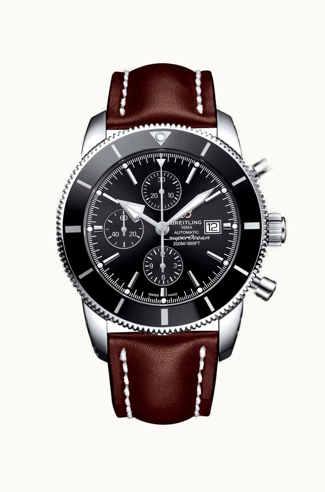 Breitling Superocean Heritage II 46 Chronograph Stainless Steel / Black / Black /  Calf / Folding