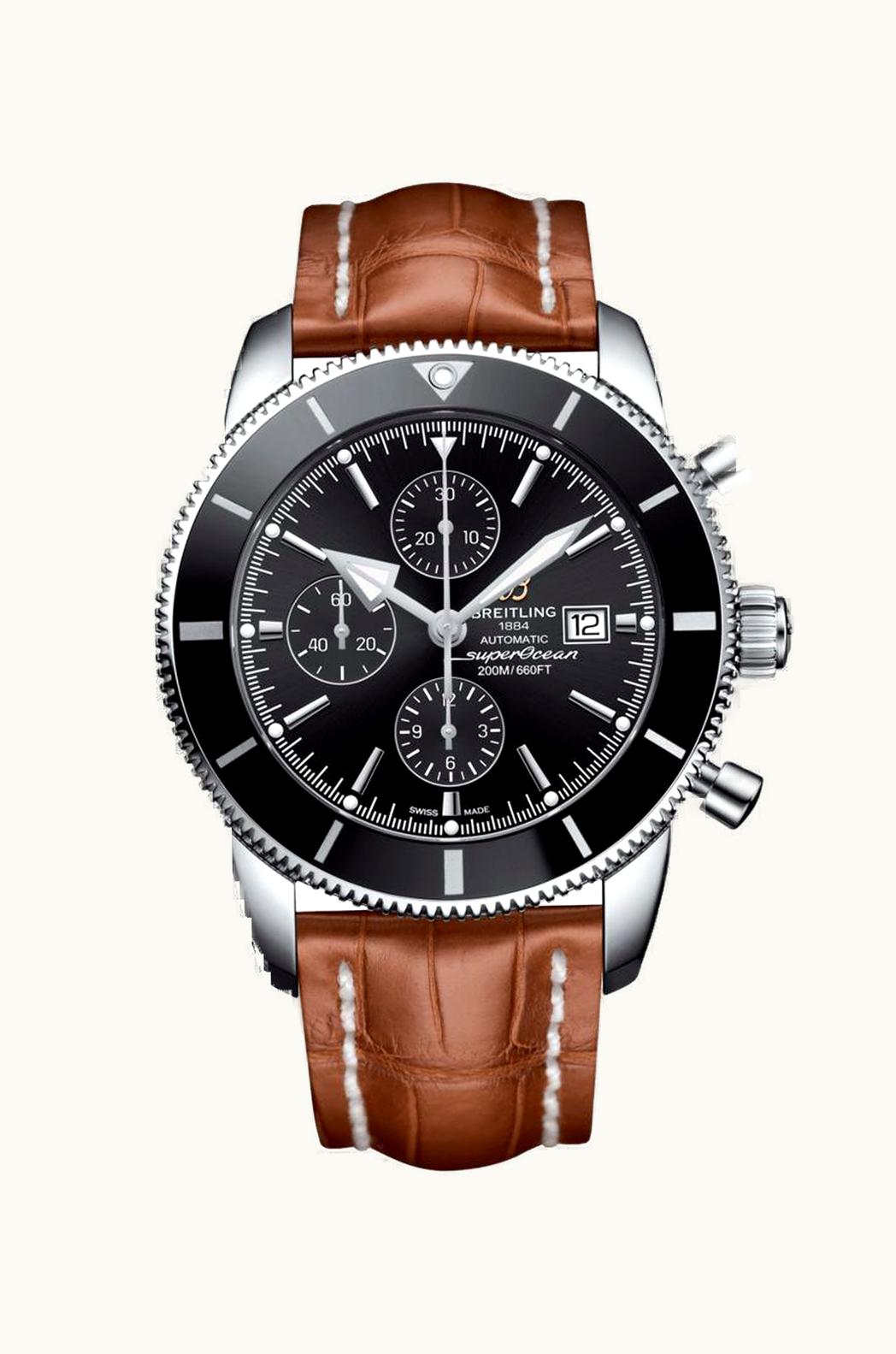 Breitling Superocean Heritage II 46 Chronograph Stainless Steel / Black / Black /  Croco / Pin