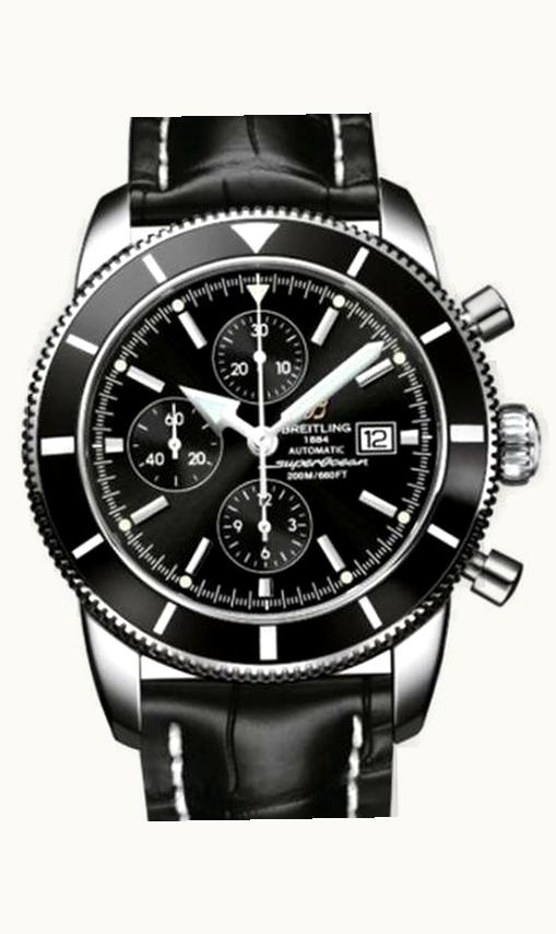 Breitling Superocean Heritage II 46 Chronograph Stainless Steel / Black / Black /  Croco / Folding