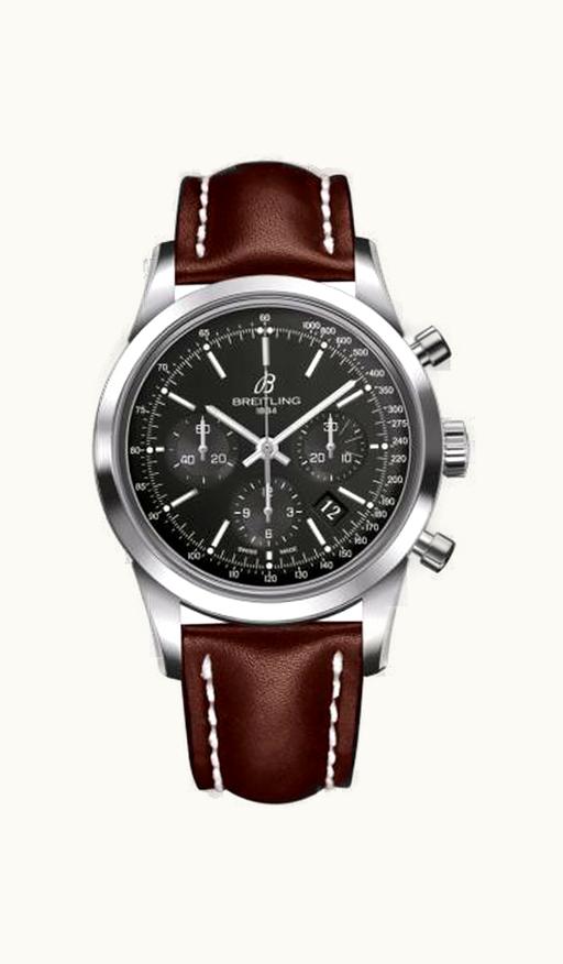 Breitling Transocean Chronograph Stainless Steel / Black / Calf / Pin