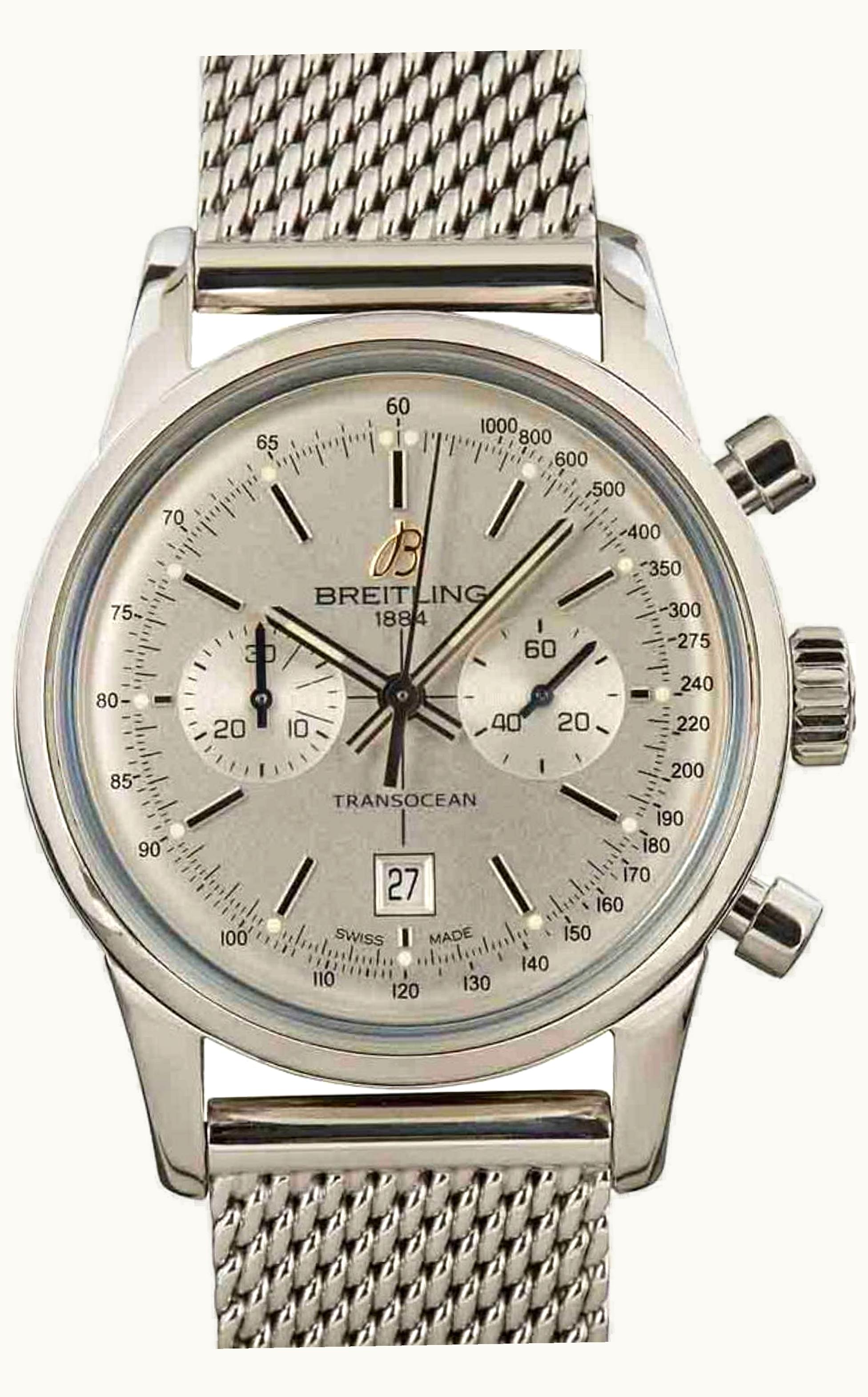 Breitling Transocean Chronograph 38 Silver / Milanese