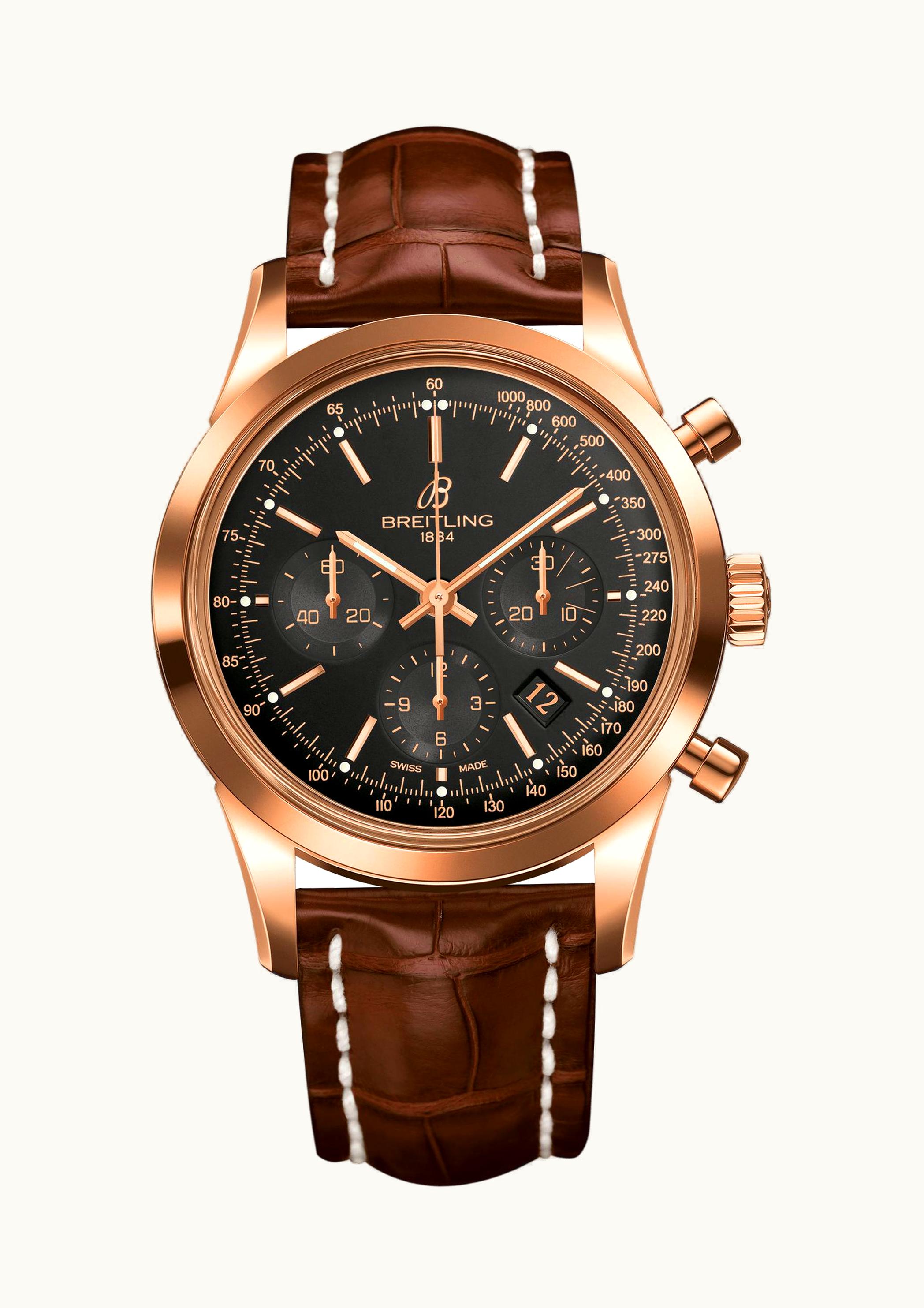 Breitling Transocean Chronograph Red Gold / Silver / Croco