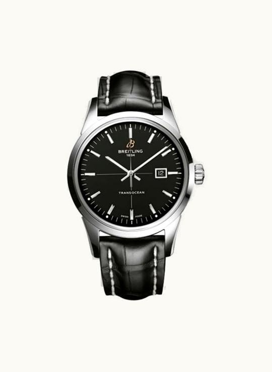 Breitling Transocean Date Stainless Steel / Black / Croco / Pin