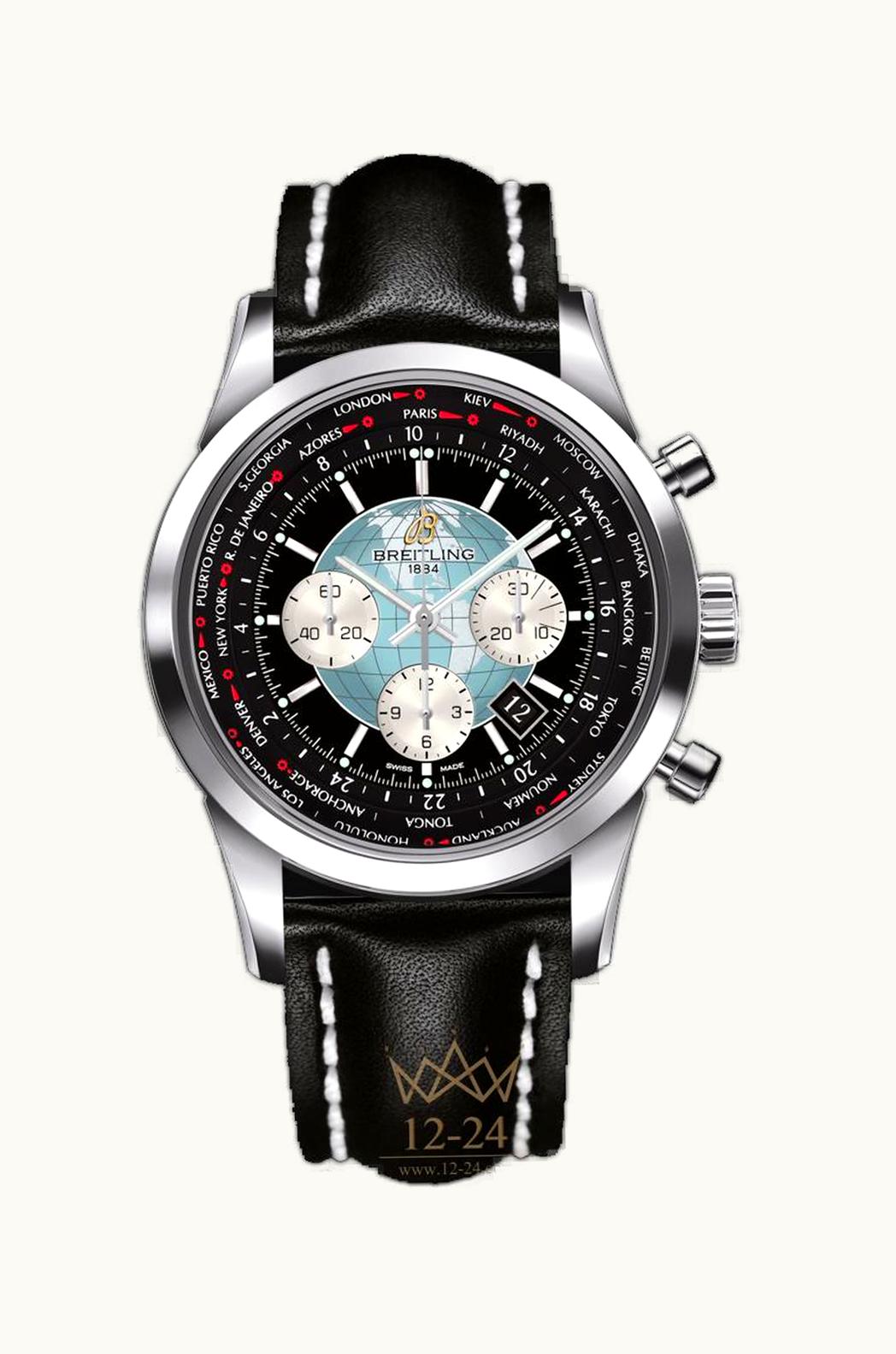 Breitling Transocean Chronograph Unitime Stainless Steel / Silver / Calf