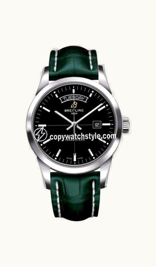 Breitling Transocean Day & Date Stainless Steel / Black / Croco / Pin