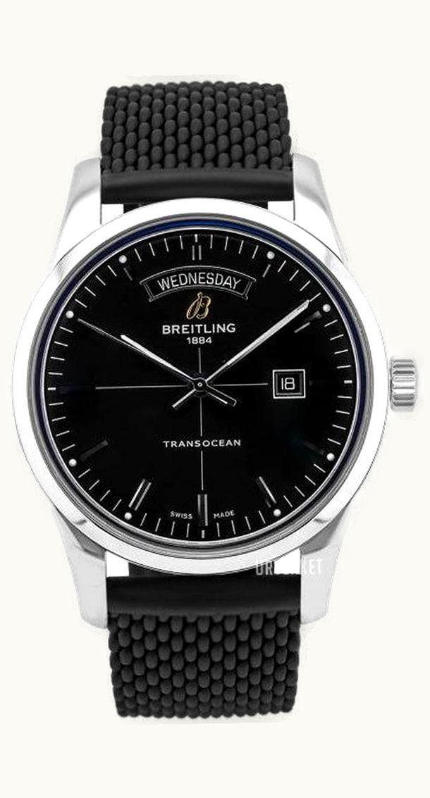 Breitling Transocean Day & Date Stainless Steel / Black / Rubber / Pin