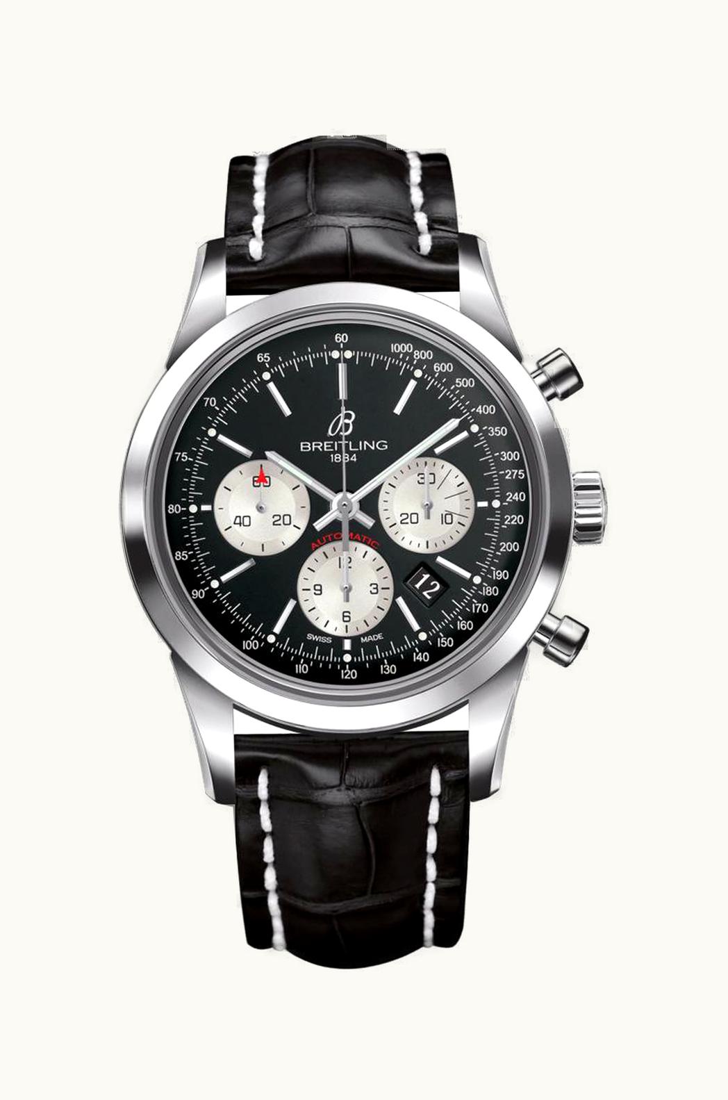 Breitling Transocean Chronograph Stainless Steel / Black / Croco / Pin